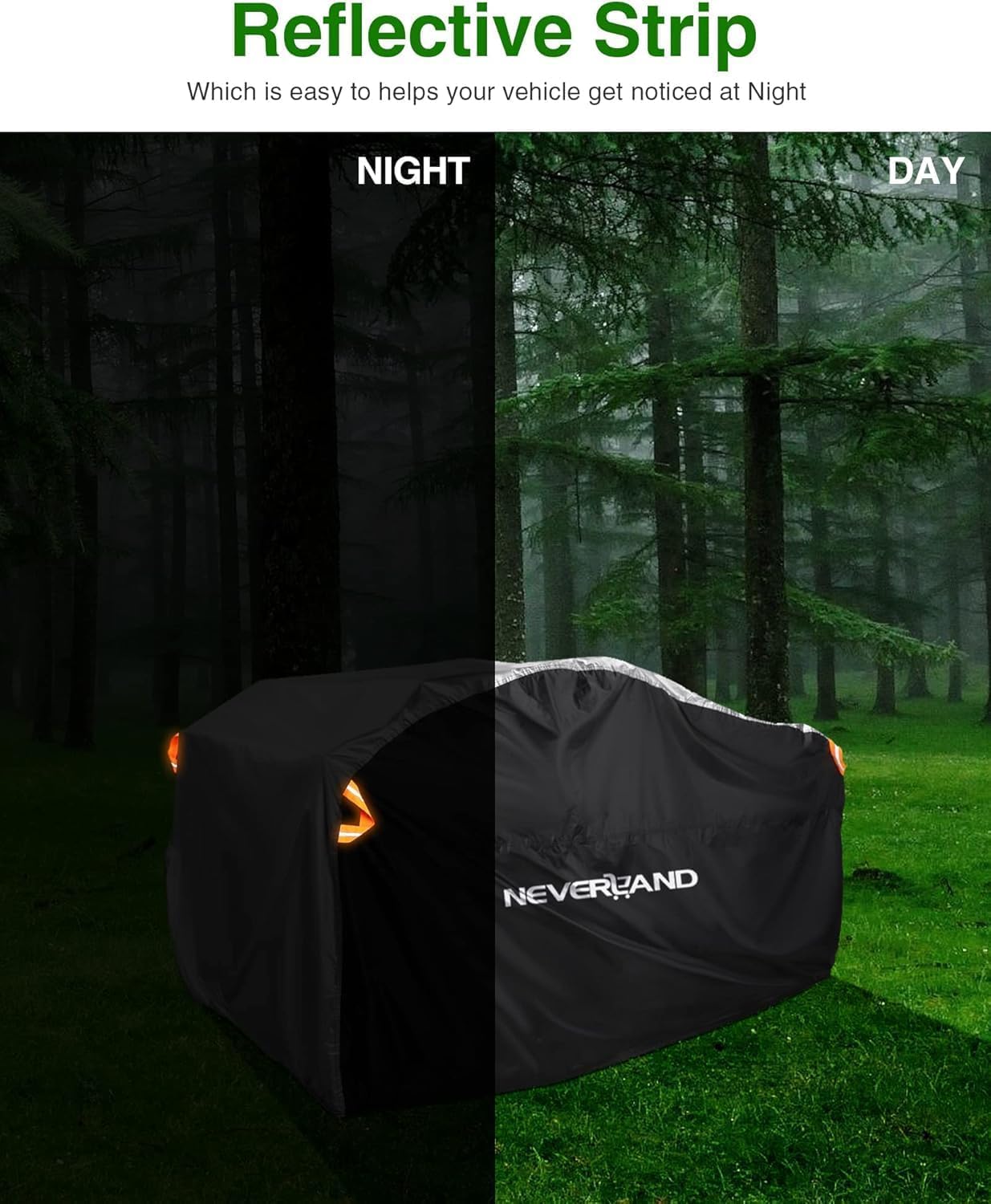 NEVERLAND XXXL Quad ATV Cover - Vehicle Protection Cover 256 * 110 * 120cm Phosphorescent Dirt-resistant Winterproof Dustproof Rain UV Protection Black & Silver
