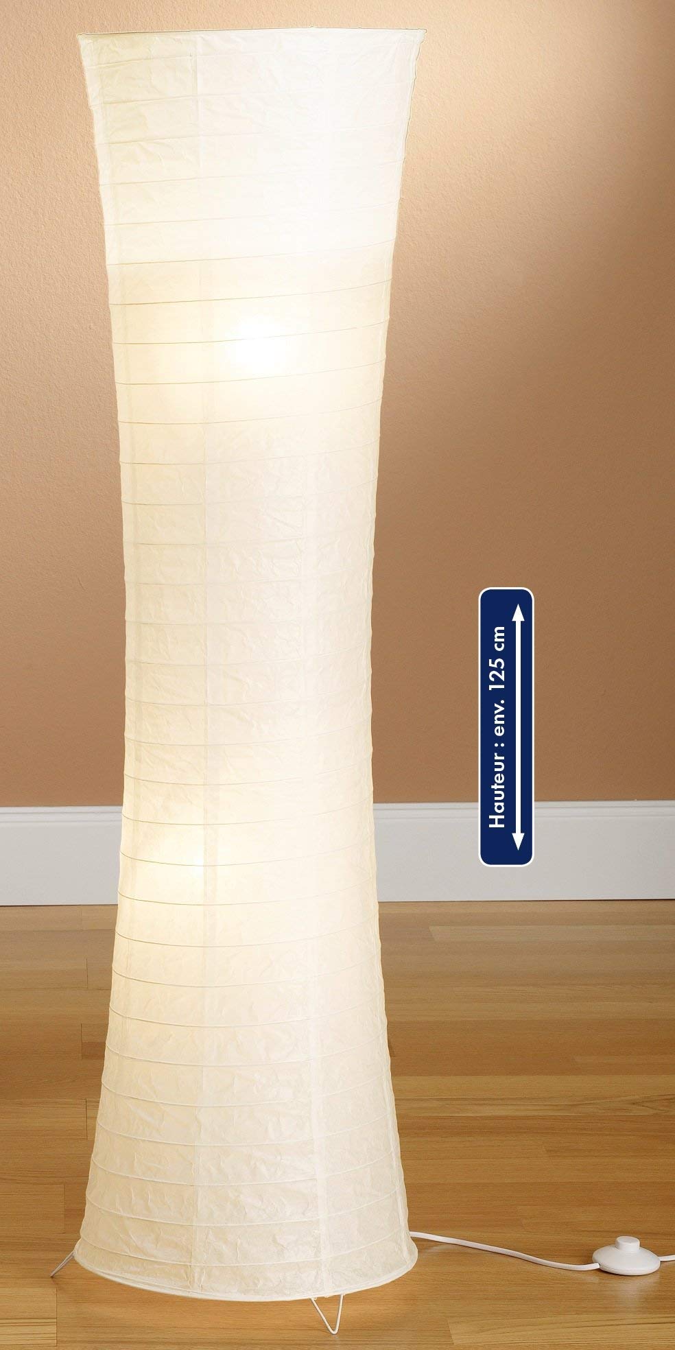 Trango 1229L Design LED Rice Paper Floor Lamp *SWISS* Handmade Rice Paper Lamp *WHITE* Floor Light with 2x E14 LED Bulbs, Round Shape, Height: 125cm, Living Room Lamp, Standing Lamp