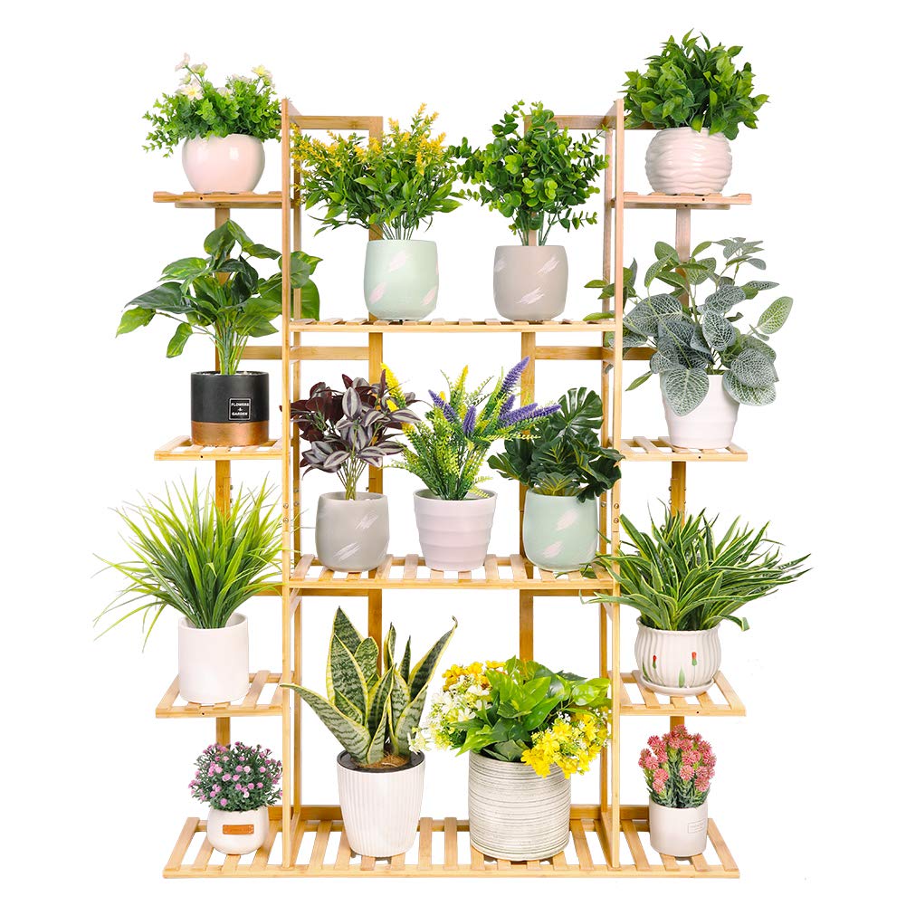 Medla Bamboo Plant Stand, Flower Shelf with 9 Layers multi-tiered, EXTRA LARGE Flower Rack Flower Ladder for Living Room Balcony Garden Indoor Outdoor, 123x89x19.5cm