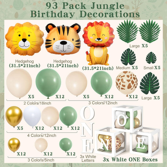Jungle Safari Decor 1st Birthday Boy Wild One Birthday Decor with Sage Green Balloons Garland Balloon Box Safari Kids Birthday Decor Baby Shower Baptism Tropical Birthday Party Decor