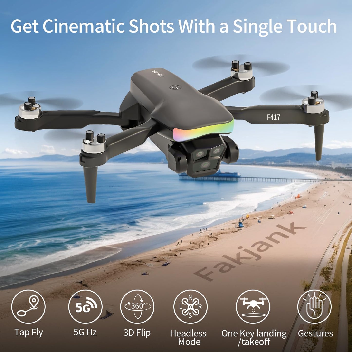 Drone with camera for kids & beginners, LED Strip 1080P HD dual camera, 90° adjustable, optical flow positioning, modular battery, app remote control, one-key takeoff/landing, for boys & girls, carrying case.