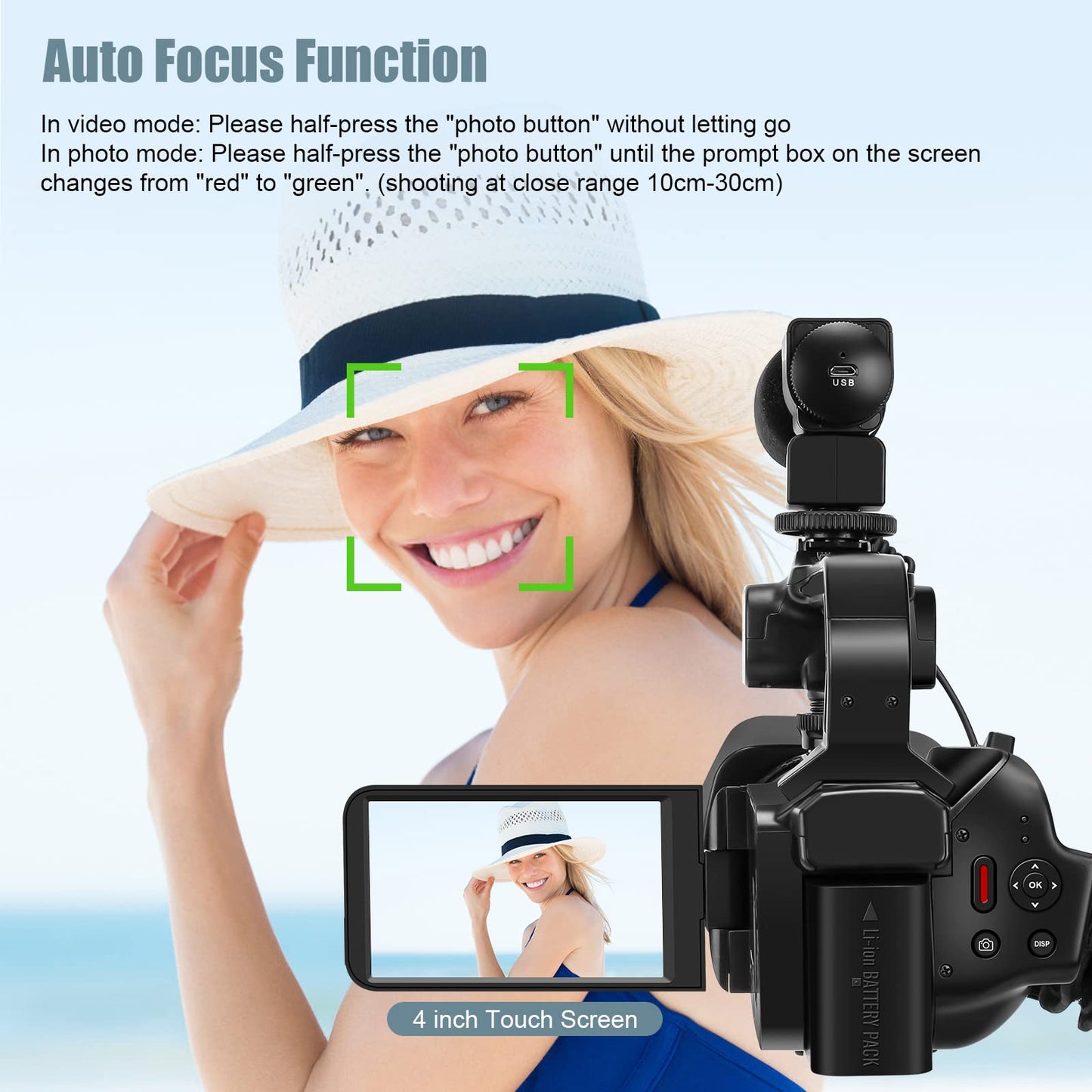 4K video camera camcorder 60FPS 64MP 18X digital zoom auto focus vlogging camera for YouTube, 4.0" touch screen HD WiFi video camera with 4500mAh battery, 64G SD card, stabilizer, microphone, and remote.