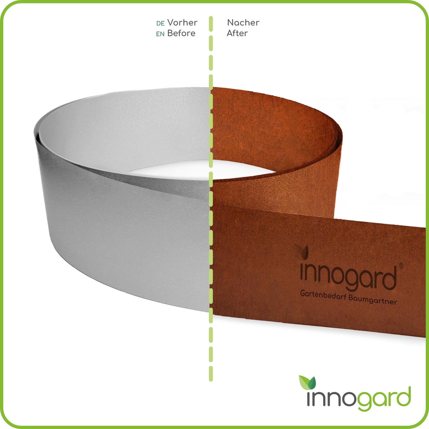 innogard lawn edge Corten steel L10m H25cm - Flexible bed edging 1 mm thick lawn edging tape for garden bed bordering bed edging