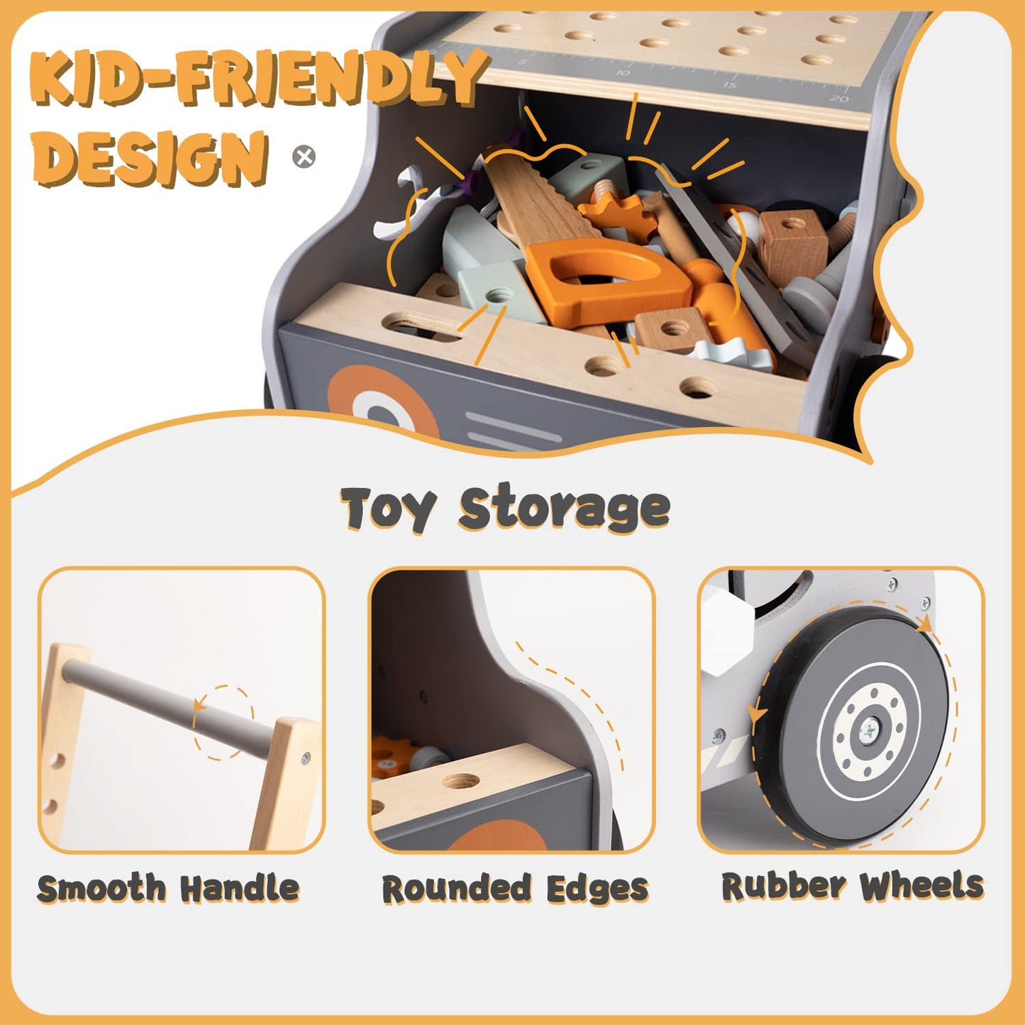 Labebe wooden baby walker, toddler tool bench, walking helper for boys and girls, kids workbench, baby activity center, Montessori toy for children aged 1-3 years.