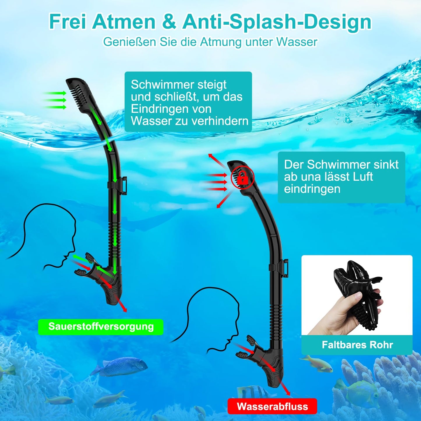 Adult Diving Mask Snorkel Set 180° Panoramic View Leak-proof Anti-leak Swimming Goggles for Diving (Silver-Black-with Snorkel)