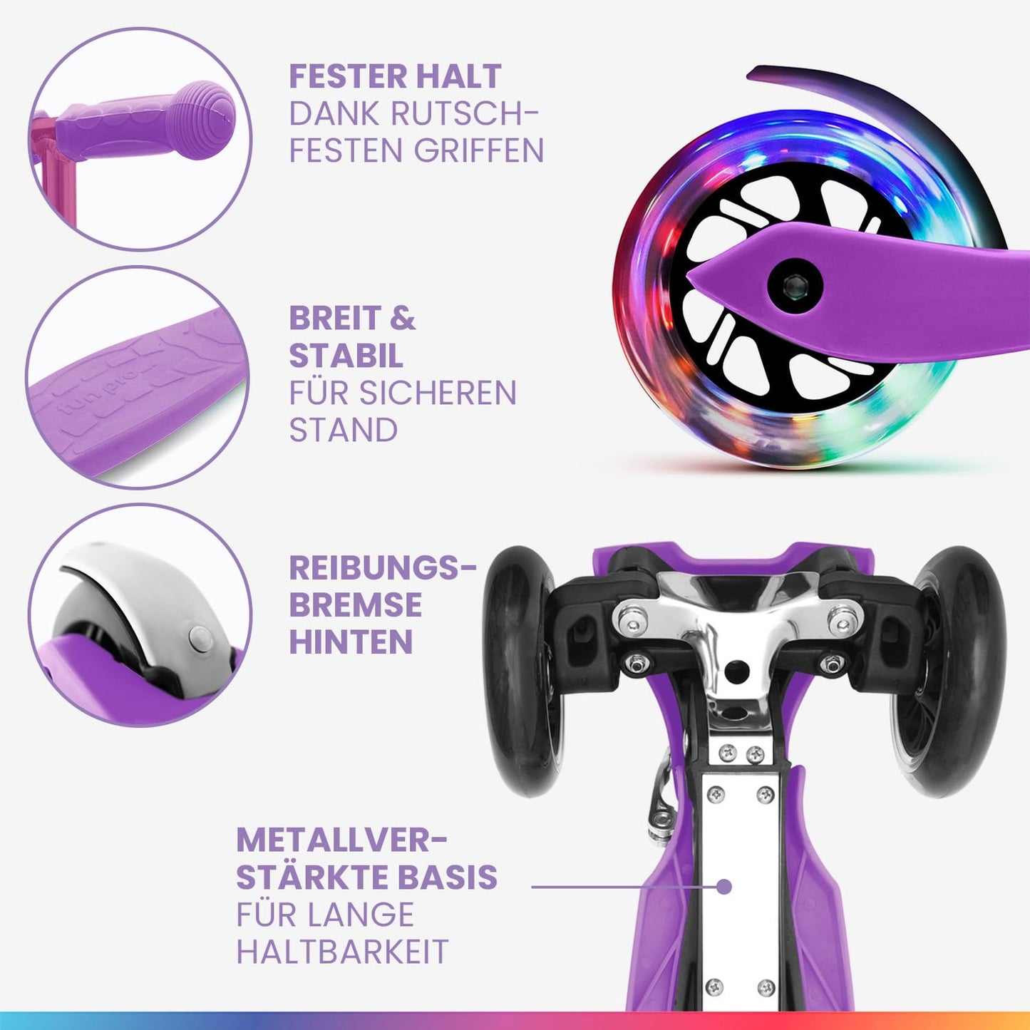 Fun Pro ONE scooter, the safe premium scooter for kids aged 3 and up, with LED wheels, foldable, for toddler boys and girls, suitable for kids aged 3-6 years.