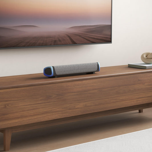 SOULION R30 computer speakers, USB-powered small PC speakers, color-changing LED light with switch button, surround sound portable computer sound bar speaker for desktop laptop.