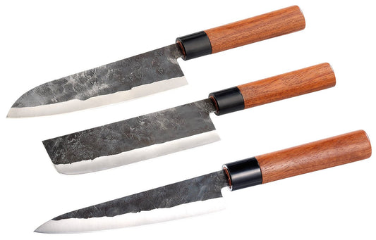 Tokio KitchenWare Knives: 3-piece knife set, handmade, with genuine wood handle (Chinese Knives Set, China, Knife block)