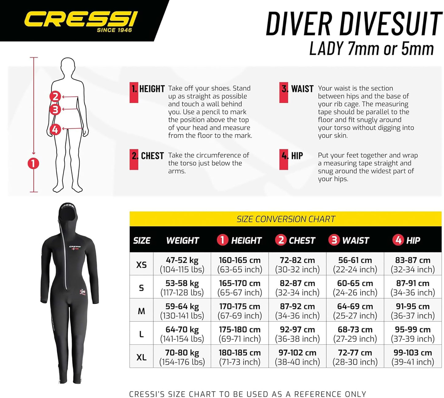 Cressi Women's Diver Lady One-Piece Wetsuit, Black/Red, S/2