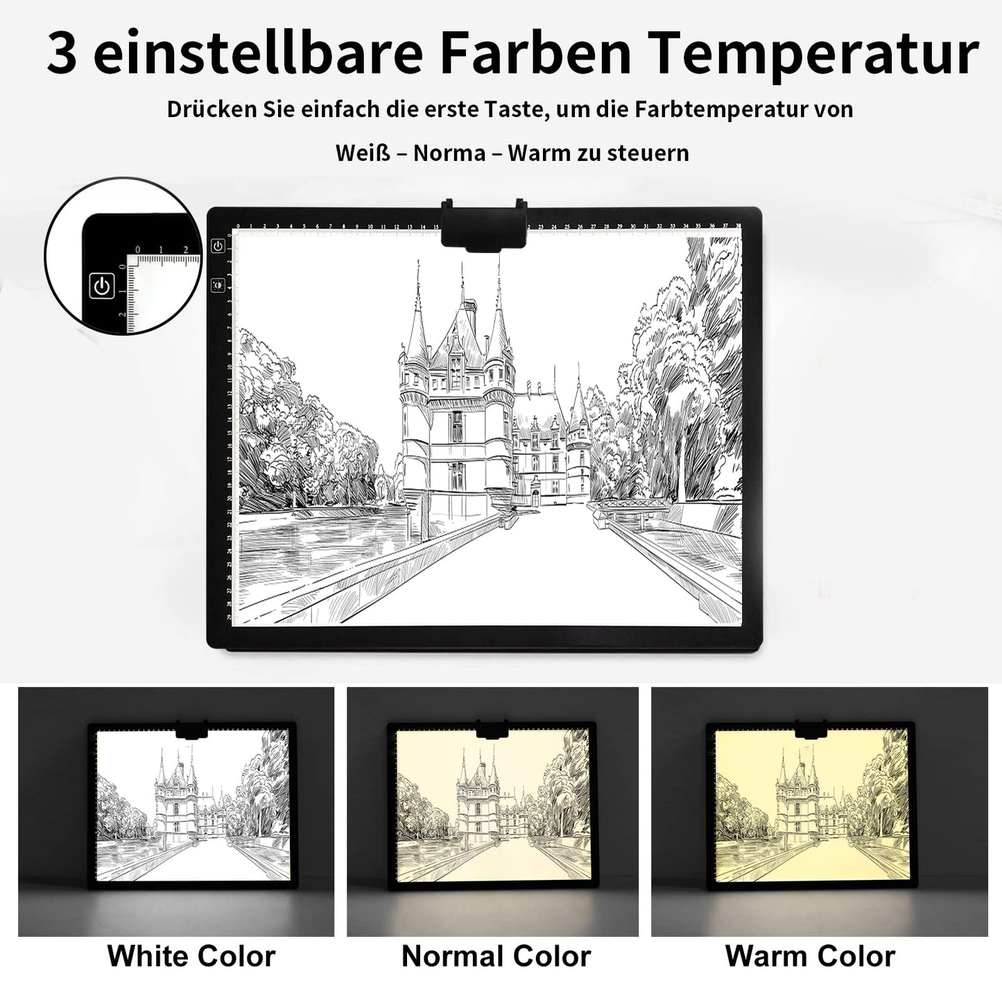 A3 light table with bag, wirelessly battery-operated light box. 3 colors dimmable and 6 brightness levels light board for tracing, rechargeable light pad for diamond painting, sketching.