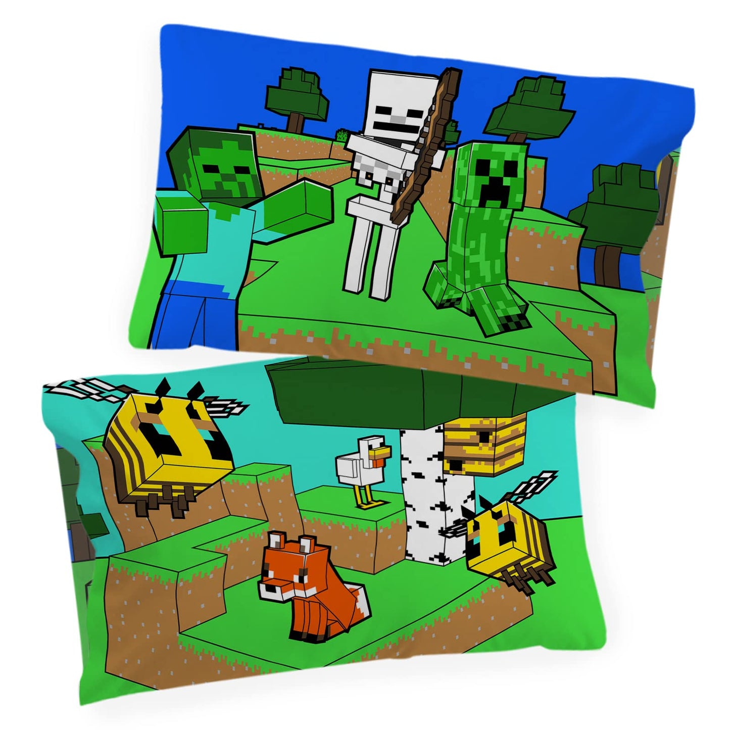 Jay Franco Minecraft Creative Mode 100% cotton 3-piece bedding set 135x200cm single bed size - duvet cover + fitted sheet 90x200 cm + pillowcase 50x70 cm