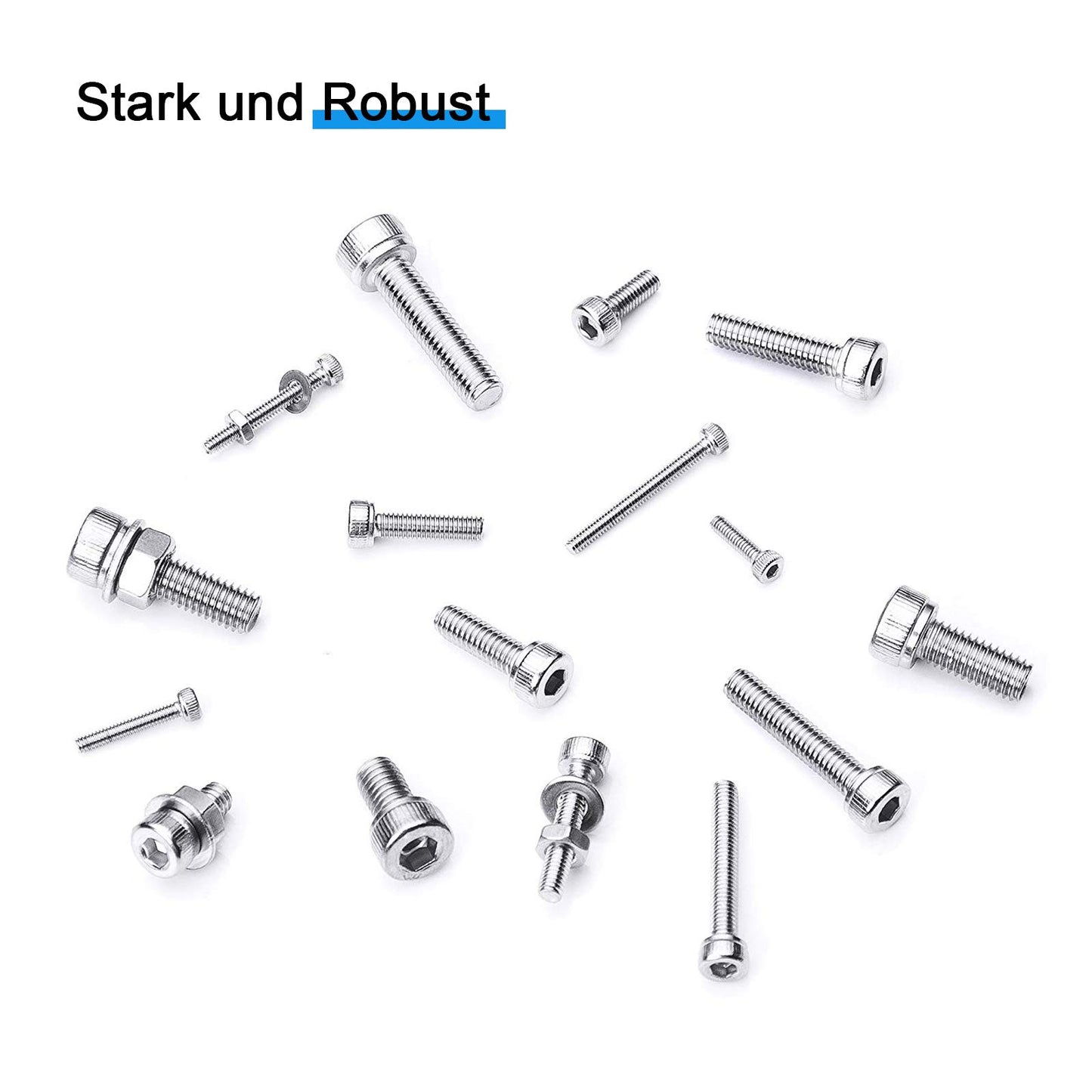 880 Pcs Stainless Steel Hex Head Button Screws, Nuts, and Washers Assortment Kit with flat storage case box + Allen key.