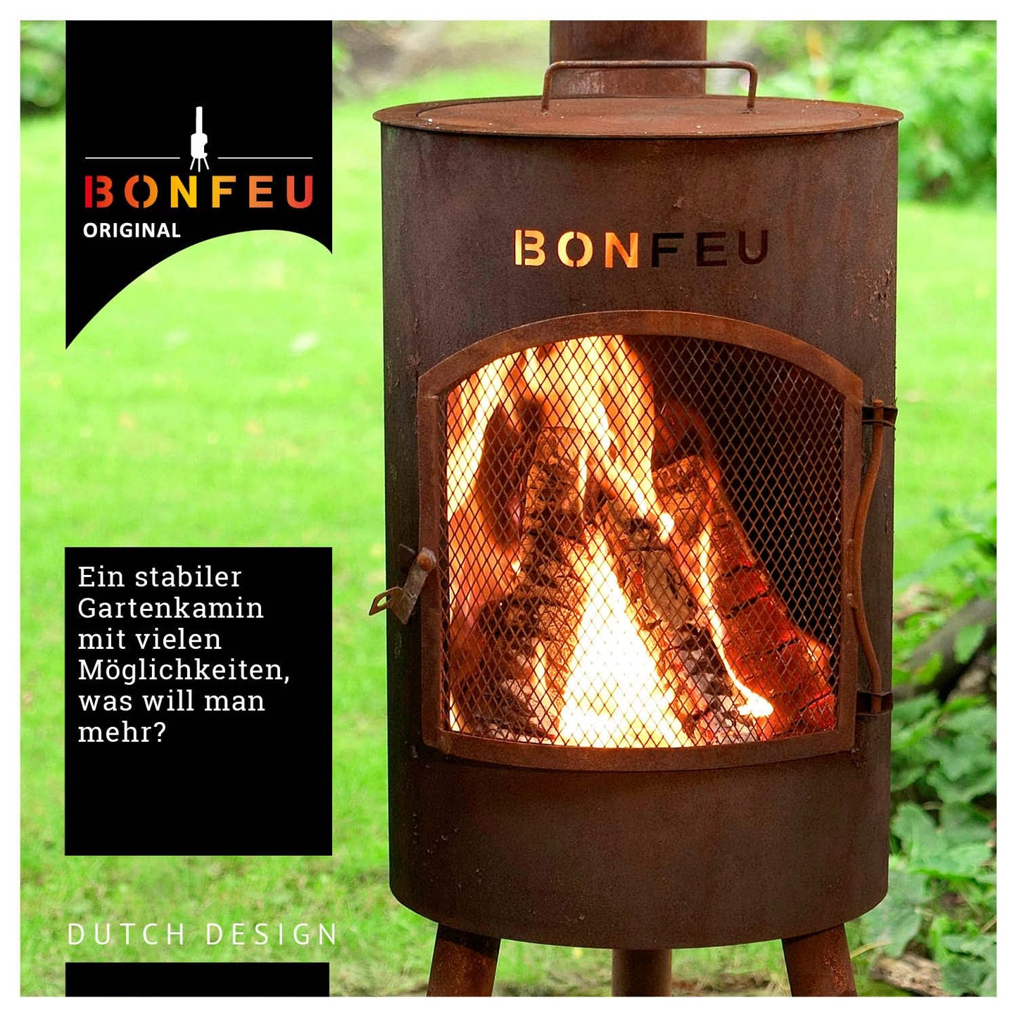 BonFeu Bongiano SP rust - patio fireplace - fire pit with spark protection for relaxing evenings - outdoor fire column - patio fireplace with grill grate - garden oven made of high-quality steel - 30x30x142cm
