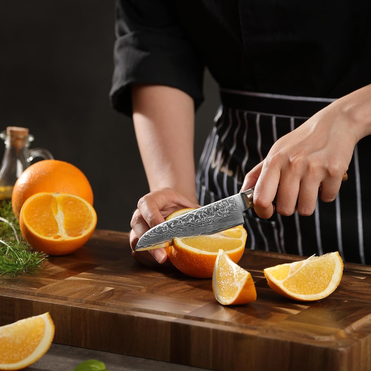 Wakoli EDIB Pro Damascus Santoku Knife | 11 cm blade made of 67 layers of Damascus steel with VG10 core | Pakkawood handle | Santoku knife for vegetables, fruits & meats | Kitchen knife in gift box