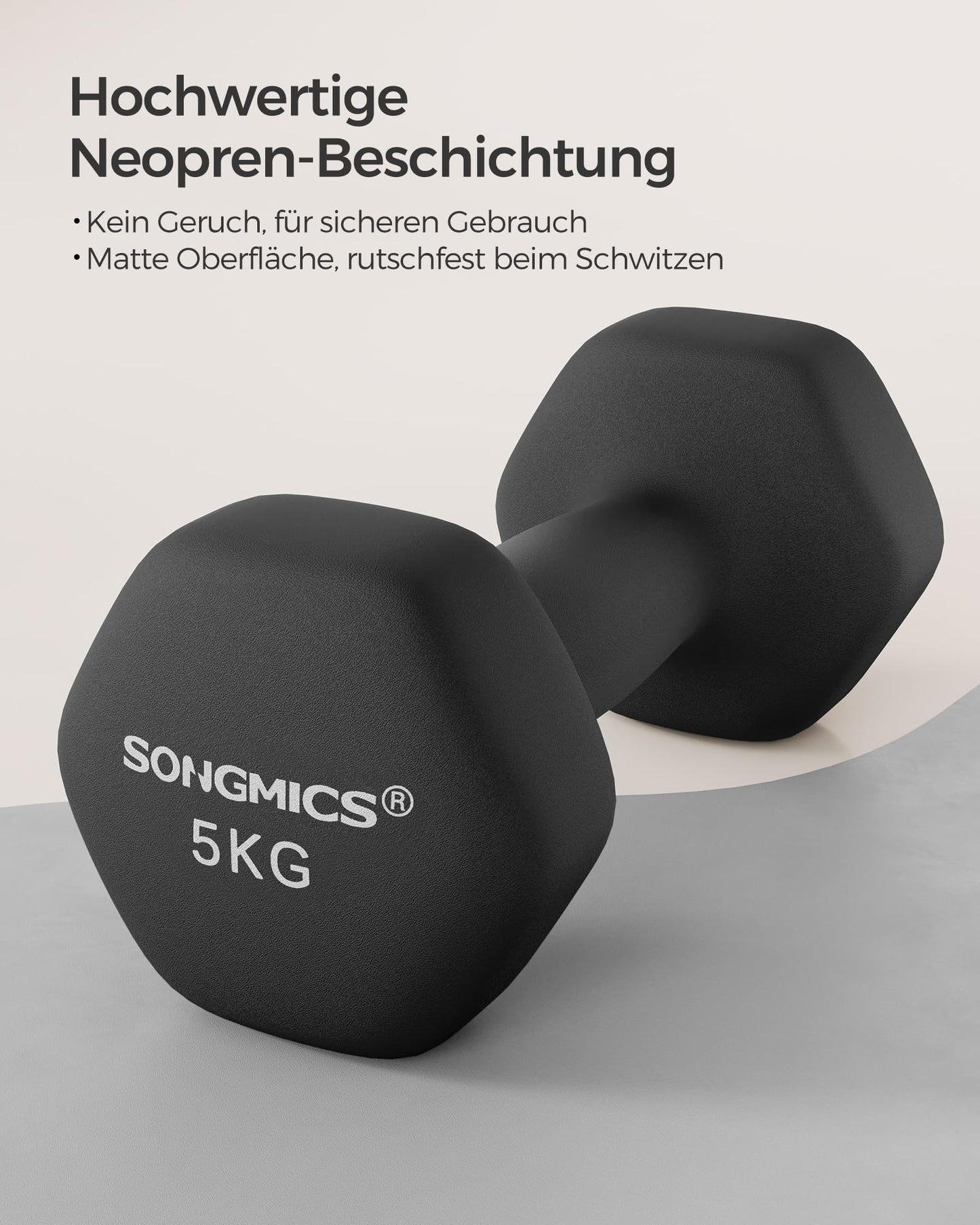 SONGMICS Dumbbells, 2 pcs, 2 x 5 kg, Dumbbell Set, Dumbbells, Hexagon, Neoprene Coating, Strength Training, Workout, Fitness Training, for Home, ink black SYL60BK