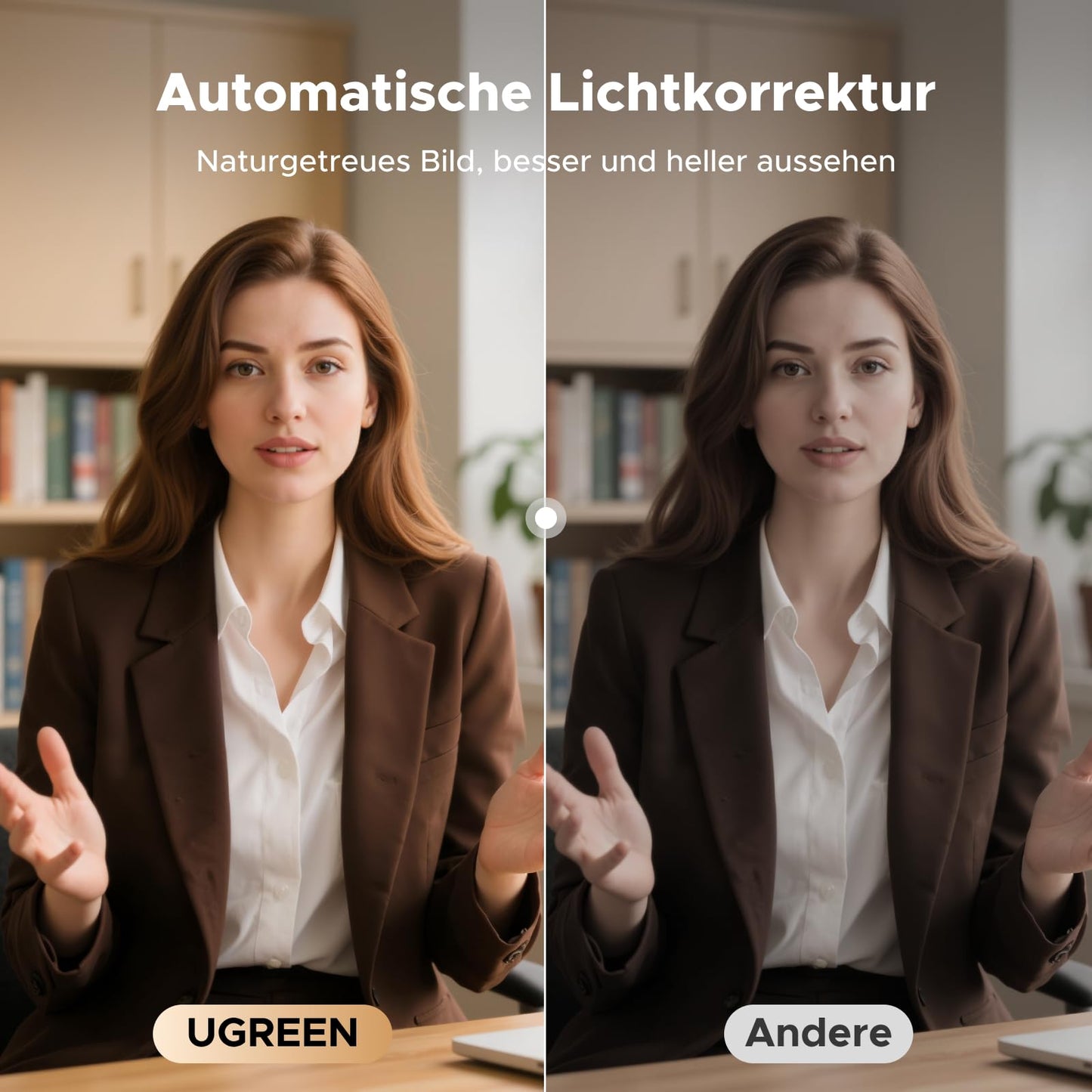 UGREEN UHD Webcam 4K, webcam with microphone and lens cover, PC camera with autofocus, automatic light correction, 70° FOV, USB-A/C connection, for PC/Laptop/Windows/Mac/Linux/Skype/FaceTime.