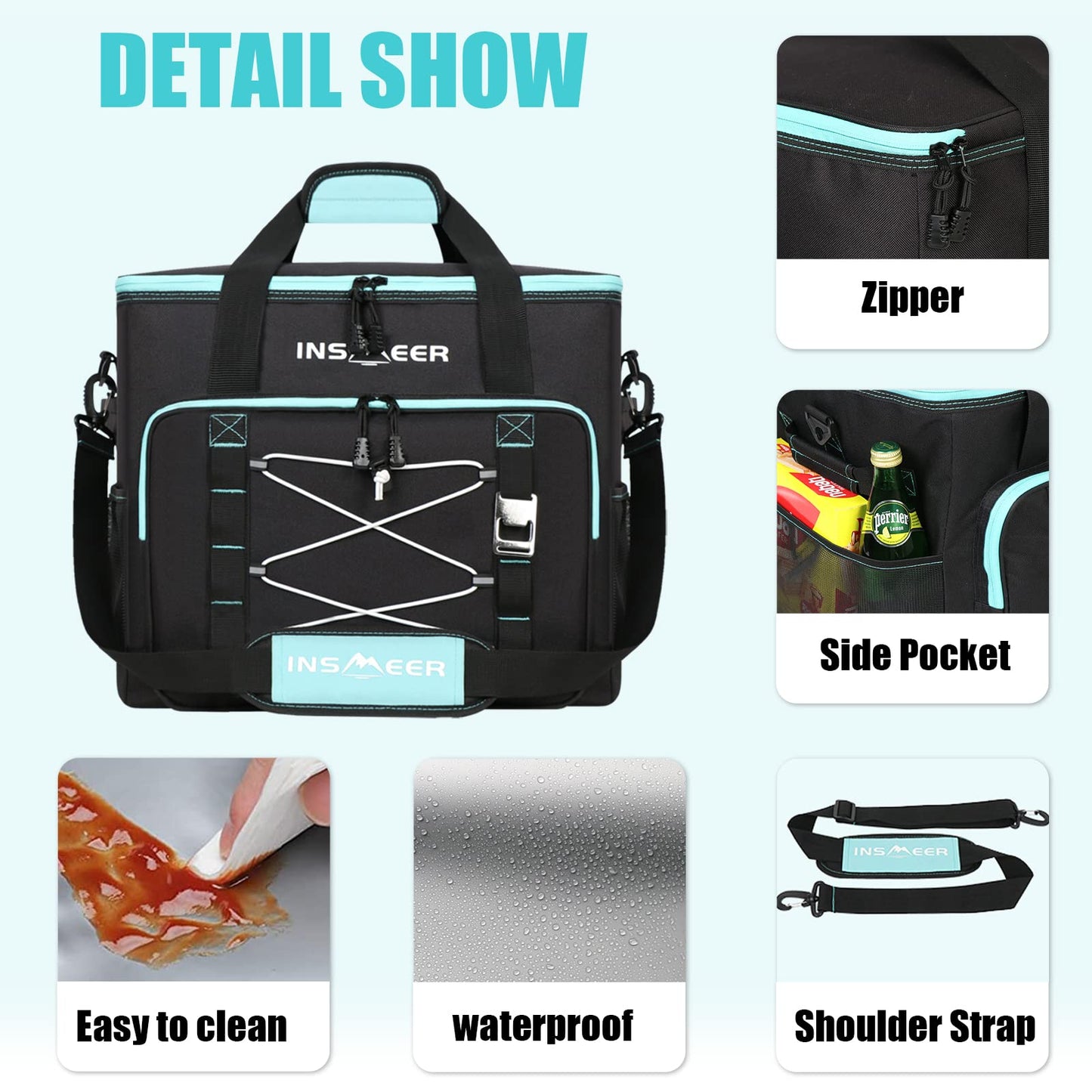 INSMEER Large 55L Cooler Bag, 90 Cans Foldable Cooler Bag, Leakproof & Waterproof Insulated Bag with Bottle Opener XXL Picnic Bag/Shopping Bag for Trip, Camping, Beach