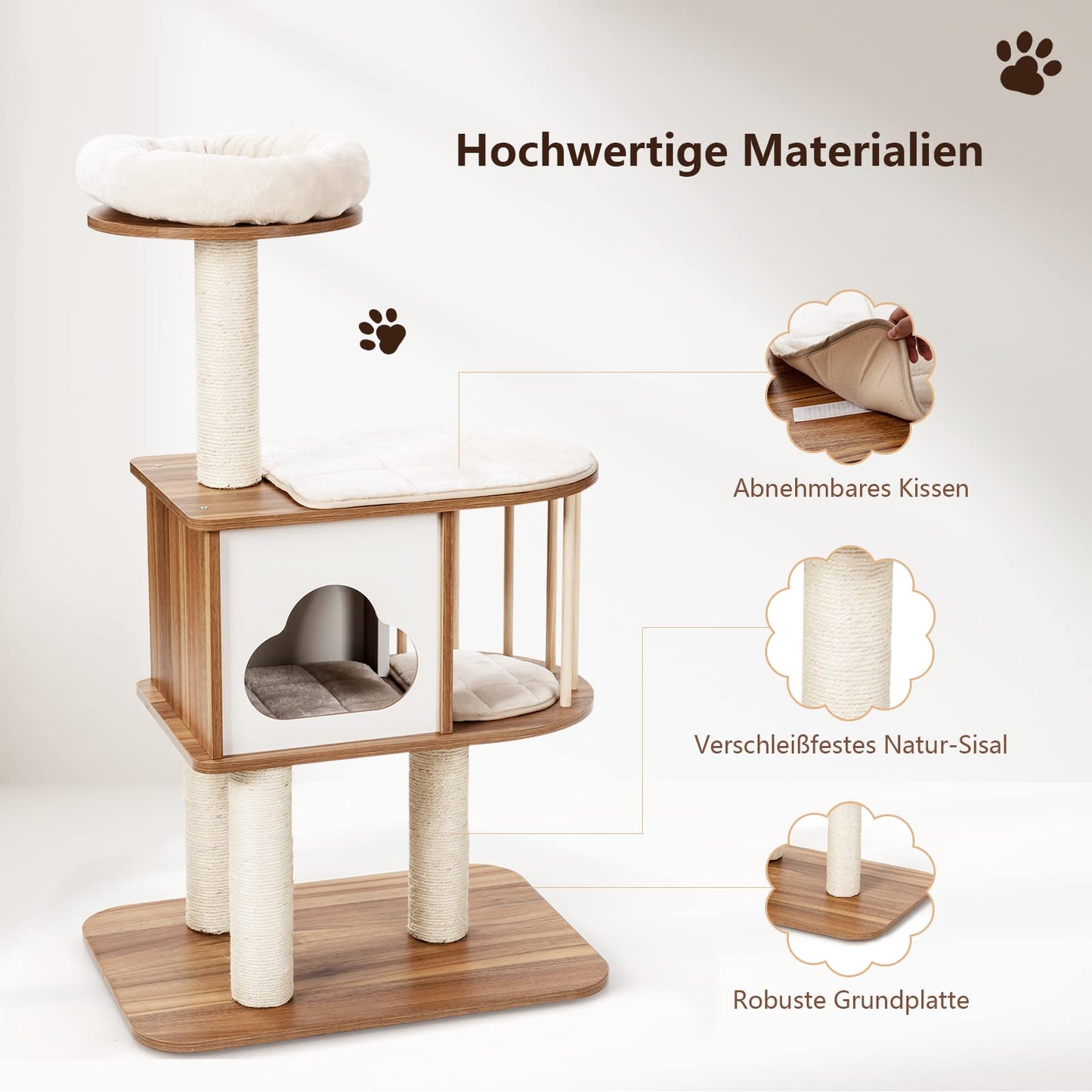 GYMAX Cat Tree Stable Cat Furniture Cat Scratching Post Climbing Tree for Cats Height 117 cm (Brown)