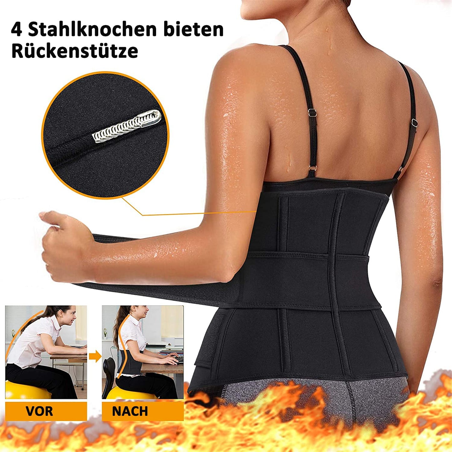 Gotoly waist trimmer fitness belt helps with fat burning and waist shaping. Made of adjustable neoprene material, it's perfect for women looking to sweat and trim their waist size.