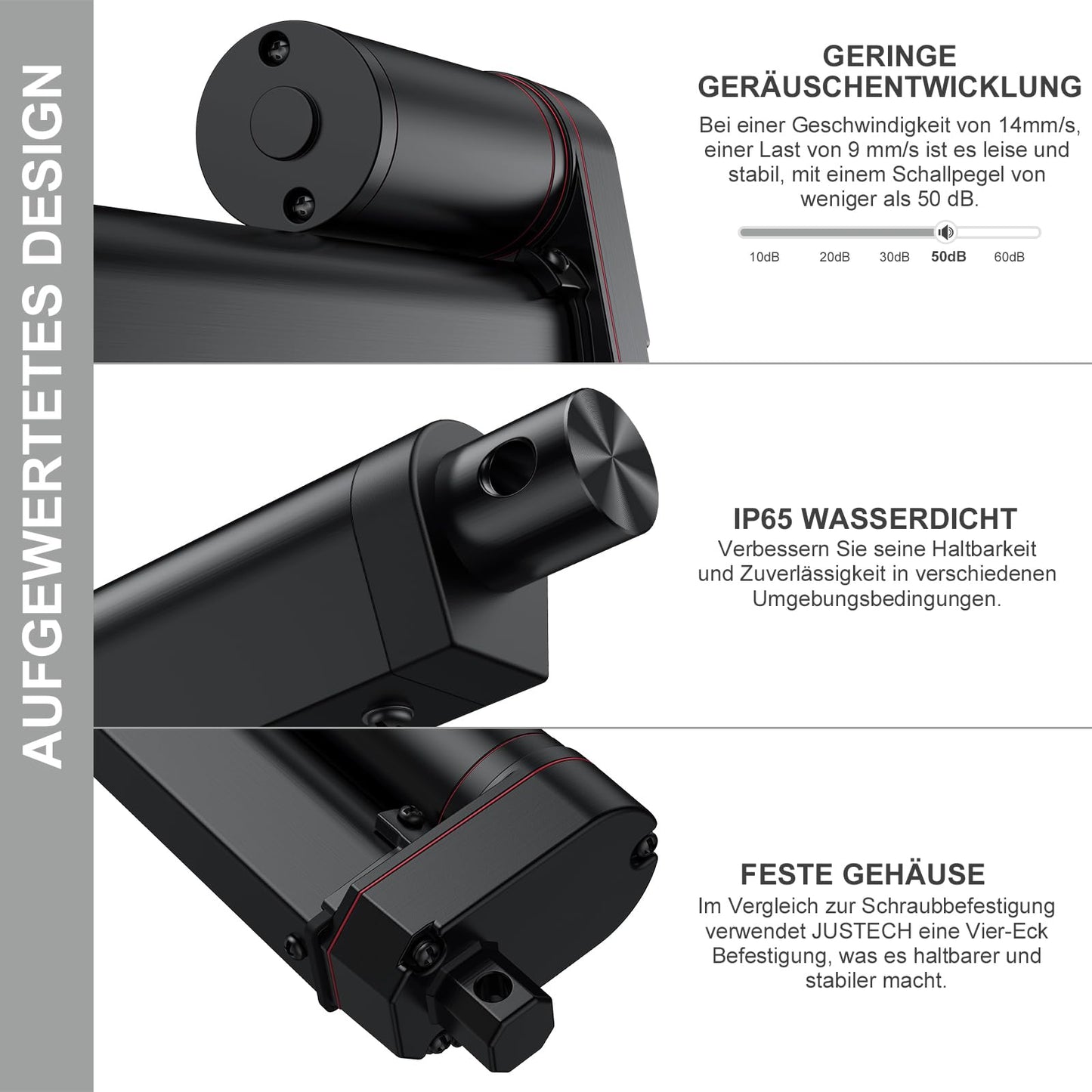 Justech Linear Actuator 300mm Linear Drive 1000N IP65 Waterproof 14mm/s Motor Linear Technology Actuators Linear Motor Adjustable Drive Gate Opener Stroke Cylinder with CE & RoHS 12V DC Electric Motor DIY