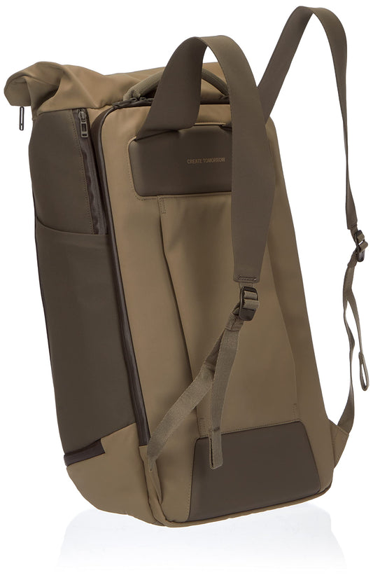Salted Triple Backpack made of nylon in the color Hammada Brown, with padded 16-inch tablet and laptop compartment, volume: 32l expandable to 37l, size: 32 x 21 x 56 cm, ZEN-SBP-001-70072