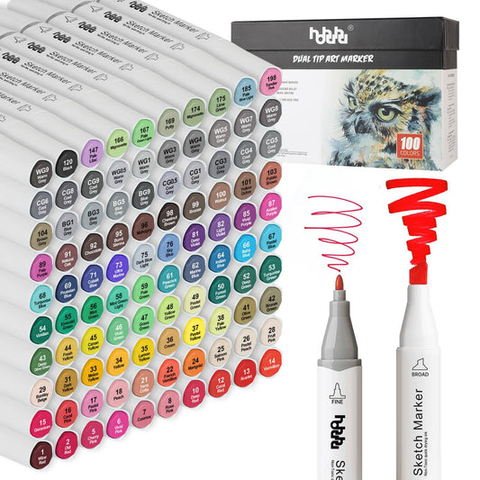 hhhouu 100 Color Alcohol Markers, Dual Tip Pens for Adult Artists, Designers, Illustration, Architecture, and Creative Projects MH-100W