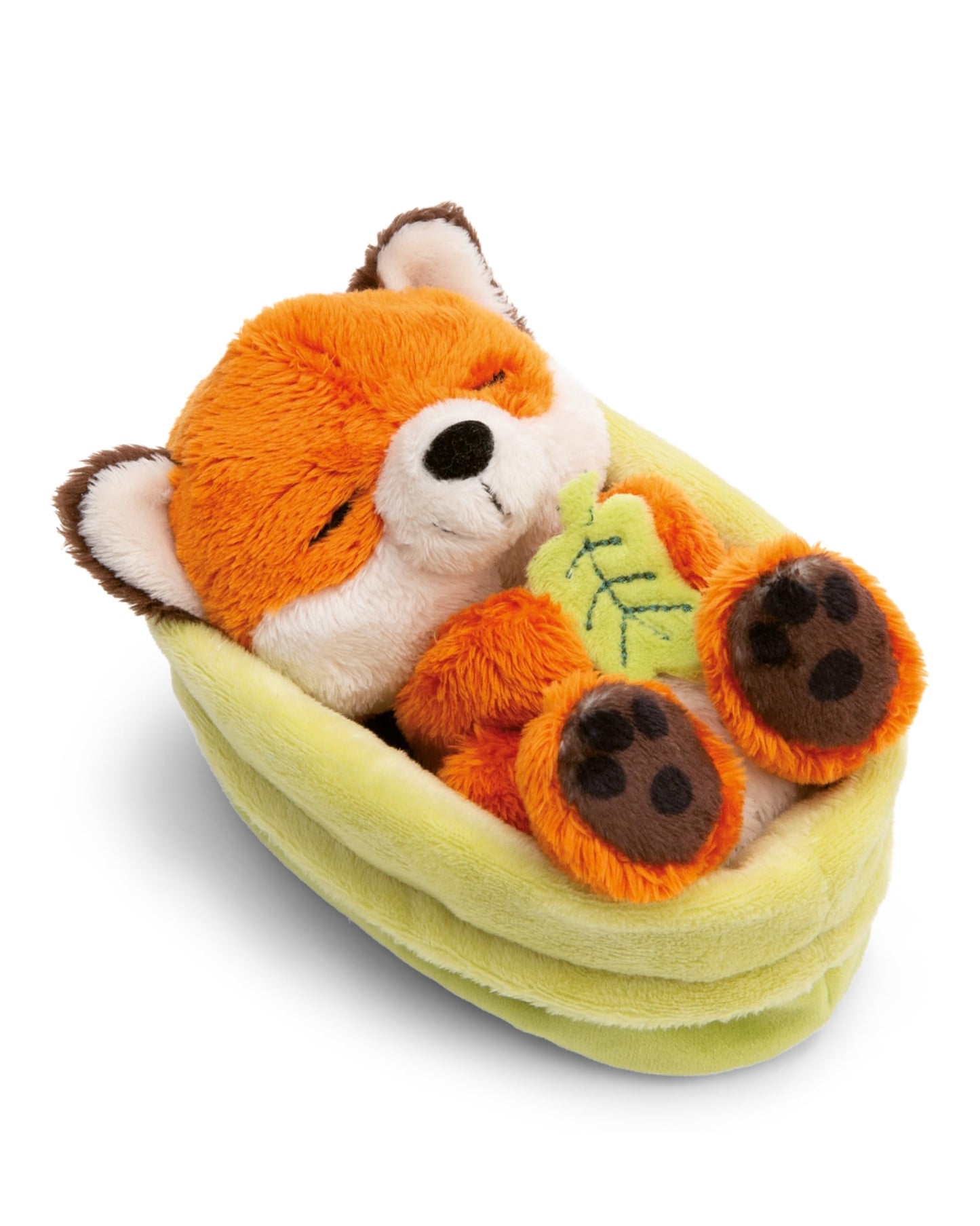 NICI cuddly toy fox with leaf 12cm sleeping in basket - orange - made of soft plush, cute plush toy for cuddling and playing, for children & adults - 61581