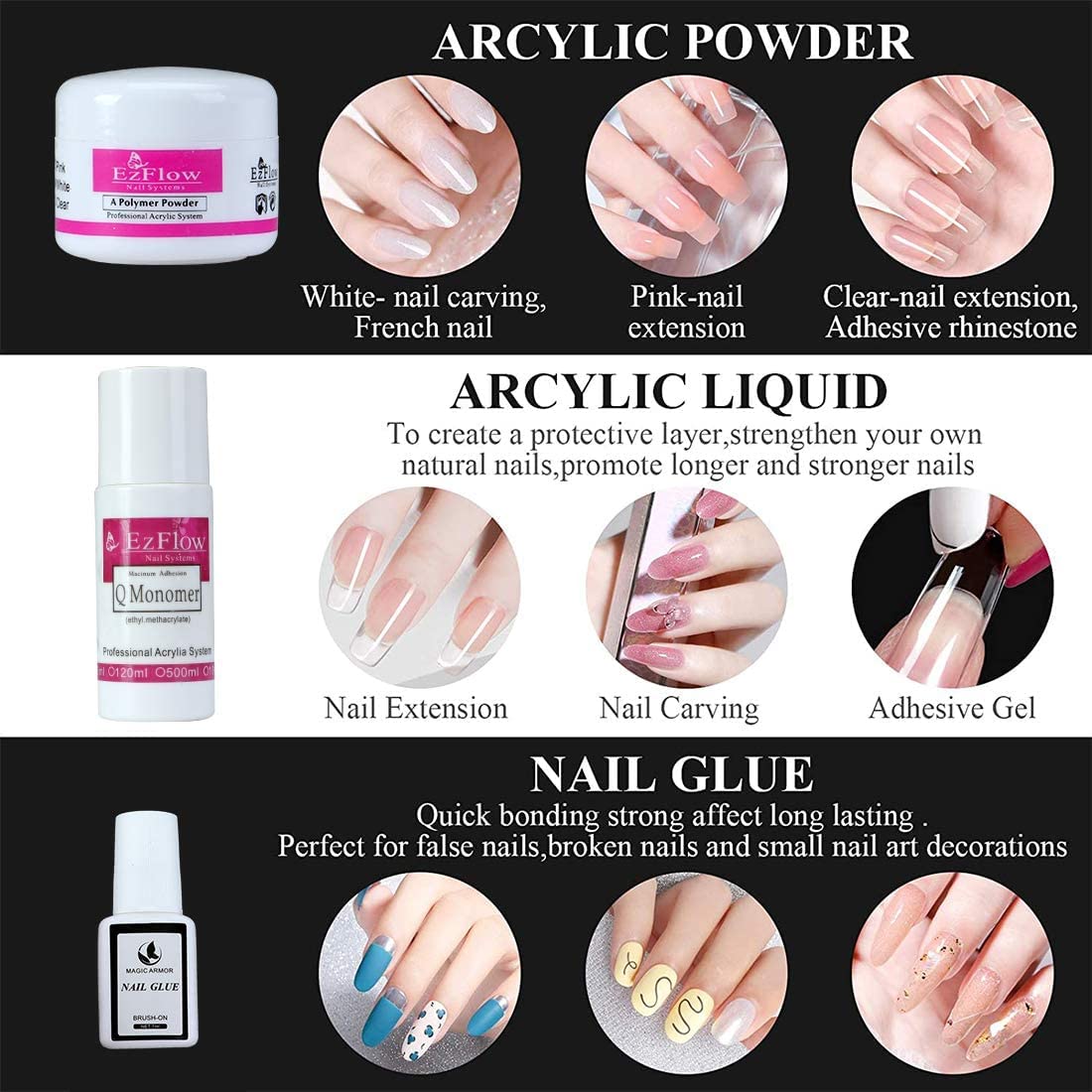 Acrylic Nail Kit with acrylic powder liquid and basic acrylic nail art tools nail DIY decoration acrylic nails starter kit gift box set