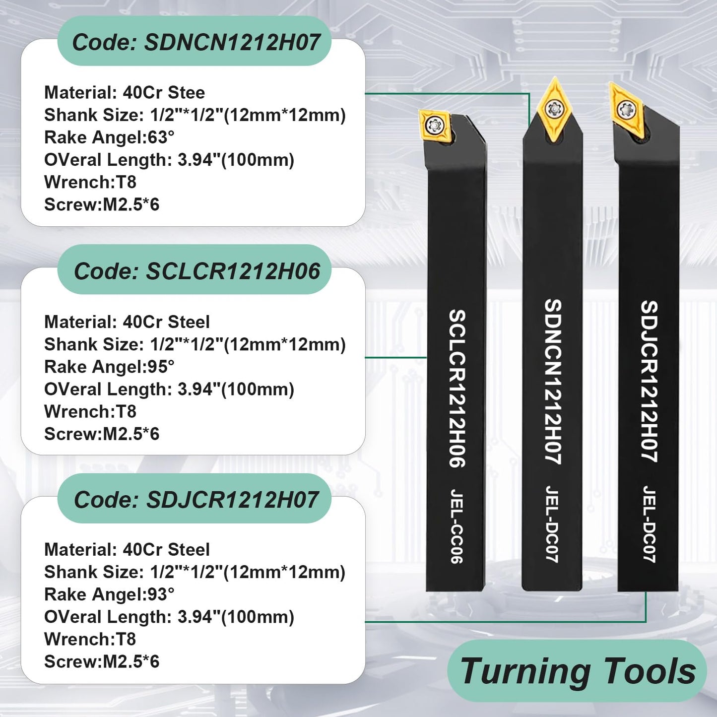 21 pieces of turning tools with indexable inserts boring bar turning tool holder set, 7 x lathe holder, 7 x carbide inserts, 7 x wrenches (12 mm)