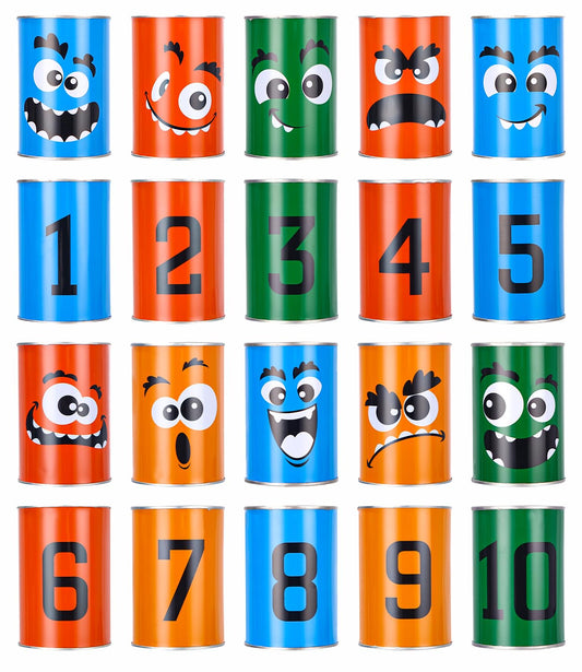 Can toss game for kids, 10 cans and 3 bean bags throwing game, kids outdoor games, children's garden games, children's birthday party games.