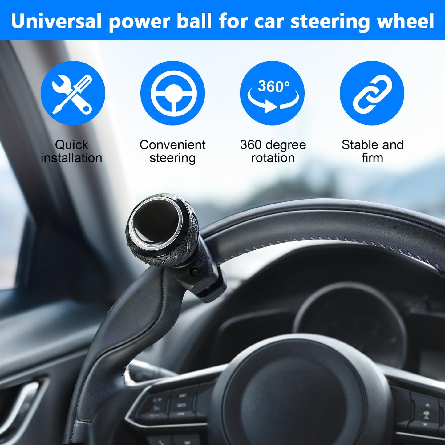 2 Pieces Universal Steering Wheel Knob Spinner, Tractor Steering Wheel Knob, Steering Wheel Spinner Knob, Steering Wheel Spin knob Steering Aid, Universal Steering Wheel Spinner for Automotive, Truck, Tractor, Forklift, etc. (Black-B)