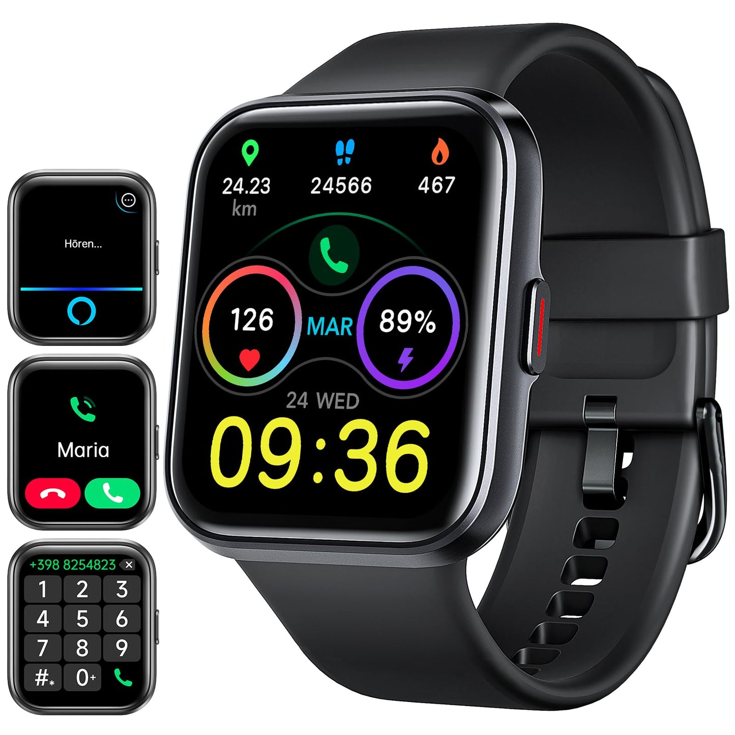 ENOMIR Smartwatch (Accept/Make Calls), Alexa Built-in, 4.6cm fitness watch with heart rate-SpO2-sleep monitor, 100 sports modes, 5ATM waterproof, pedometer and smartwatches for iOS Android