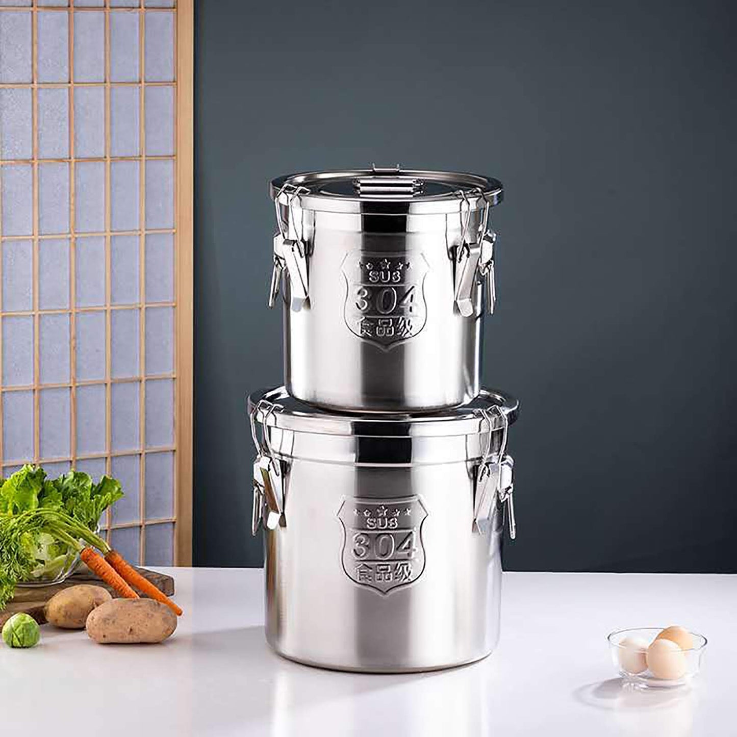 Loobiiny 12L grain container, airtight stainless steel container, 25 x 25 cm, metal airtight food storage containers.