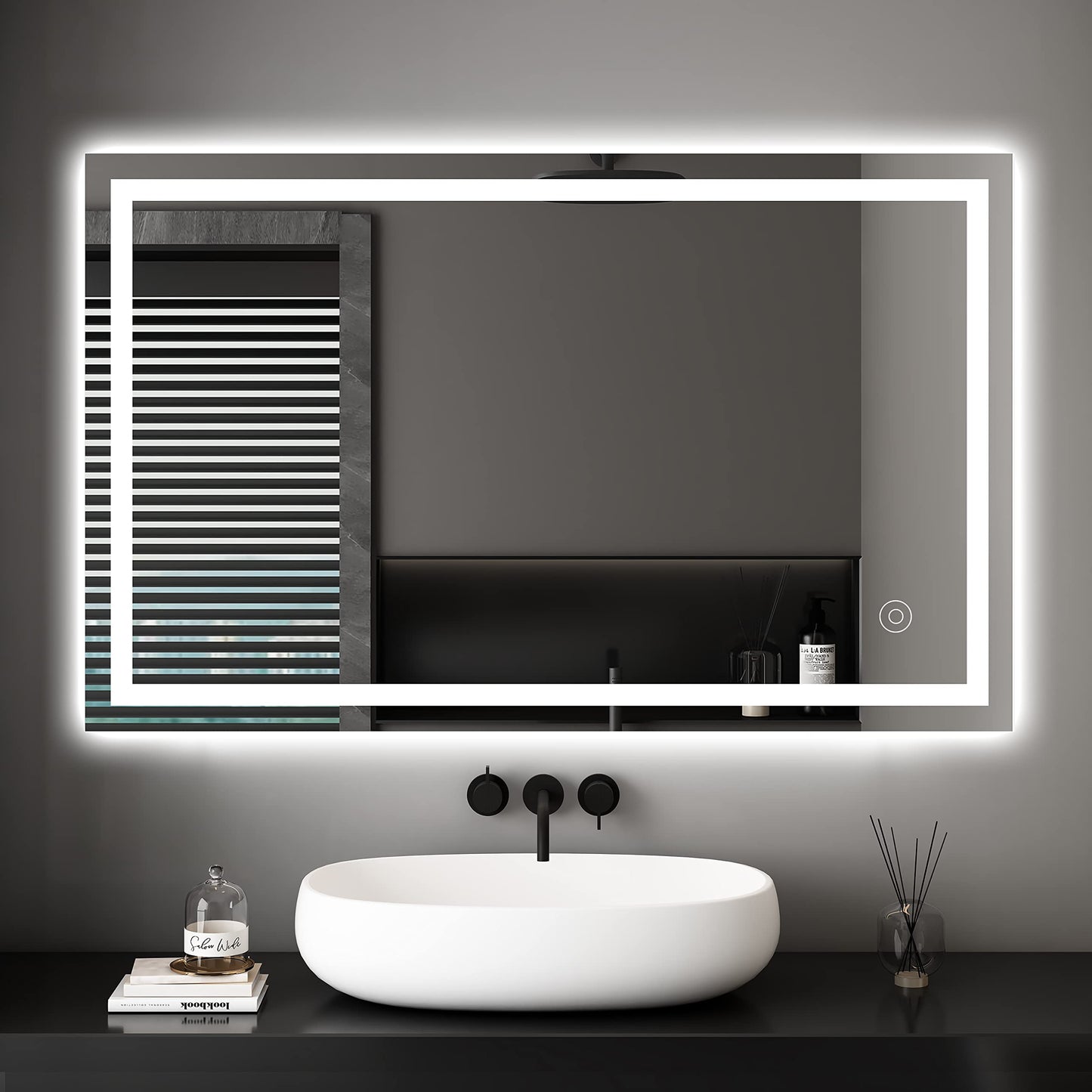 Dripex bathroom mirror wall mirror LED illuminated bathroom mirror with touch switch fog-free cool white 6400K energy-saving light mirror 60x100 cm