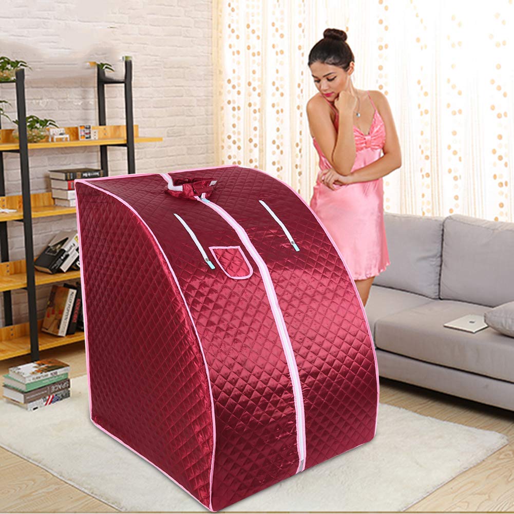 Portable sauna, mini steam sauna for home. Single portable sauna room can relieve fatigue, promote weight loss, remote control with timing and temperature setting (75 * 35 * 25cm red).