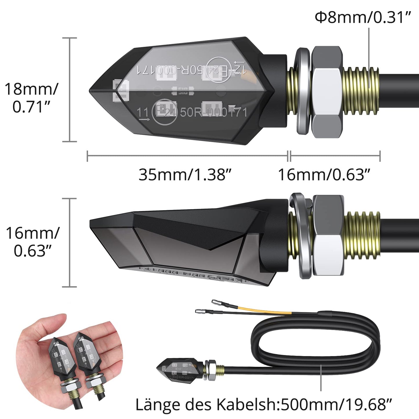 Justech 12V LED smoked micro indicator lights motorcycle daytime running lights universal running lights quad roller 4 pieces E-marked.