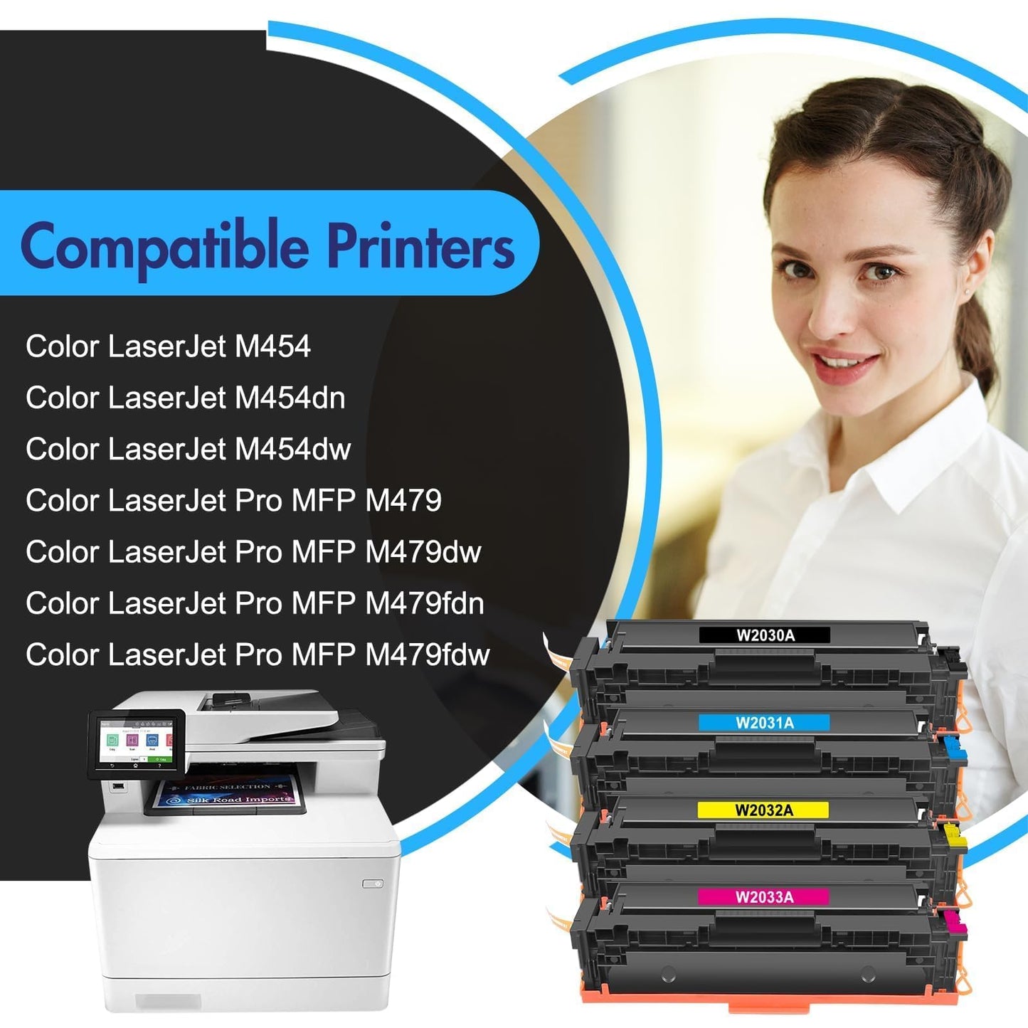 4-pack 415A 415X Compatible Replacement for HP Color Laserjet Pro MFP M479fdw M479dw M479dn M479fnw M479fdn M454dn M454dw M479 M454 W2031A W2032A W2033A Multipack W2030A W2030X No chip