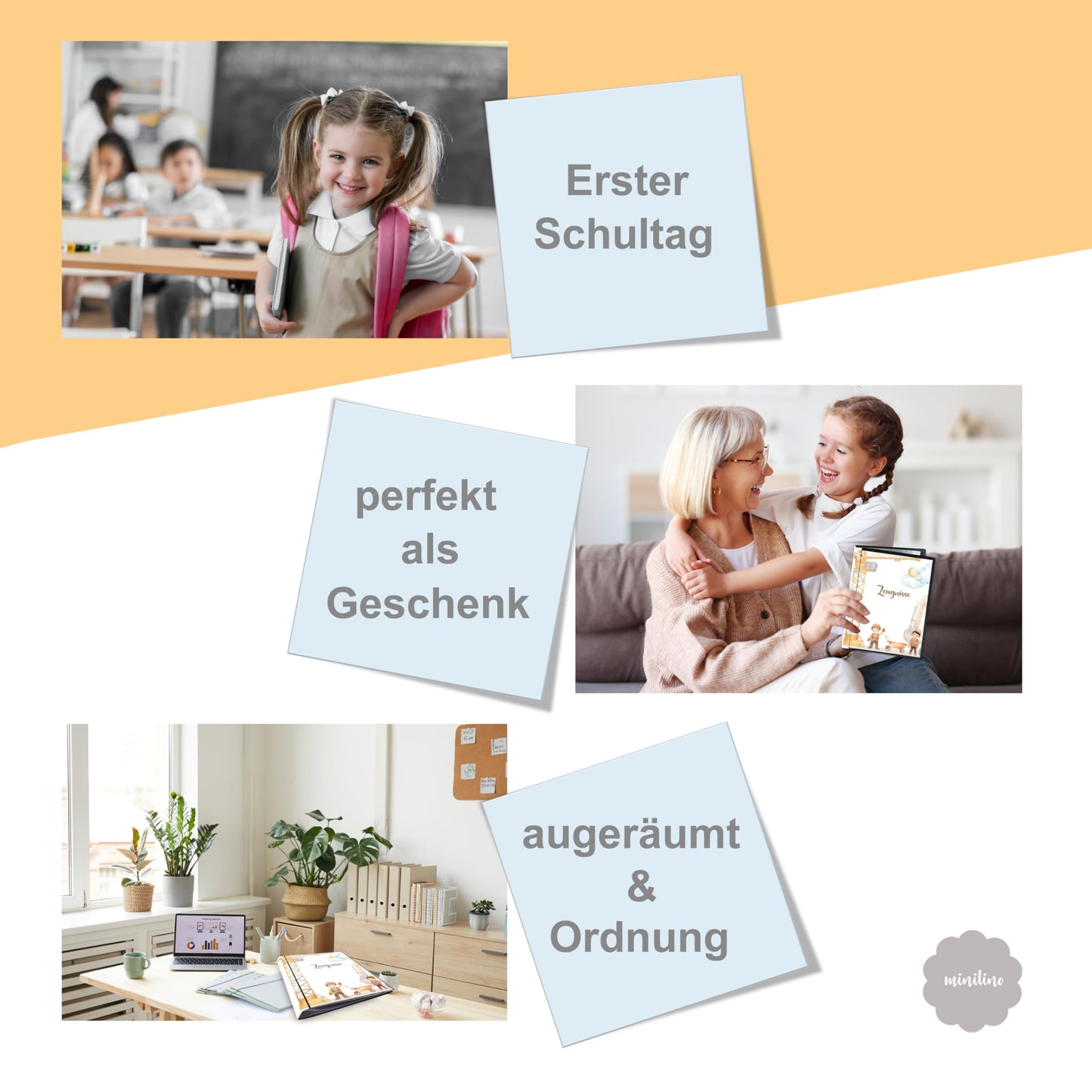 Minilino report folder with 20 premium transparent sleeves A4 size. Protect and store school reports in this document folder for elementary school documents | Folder for certificates (excavator)