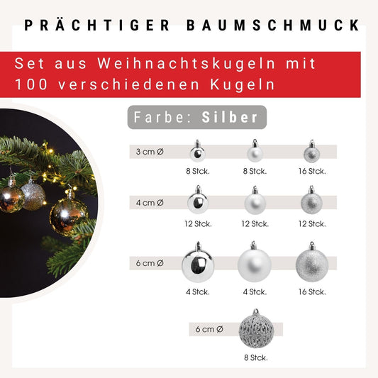 WOMA Christmas ball set in silver & 22 other colors - 50 & 100 Christmas ball set - Plastic Christmas balls - Christmas tree decoration & ornaments