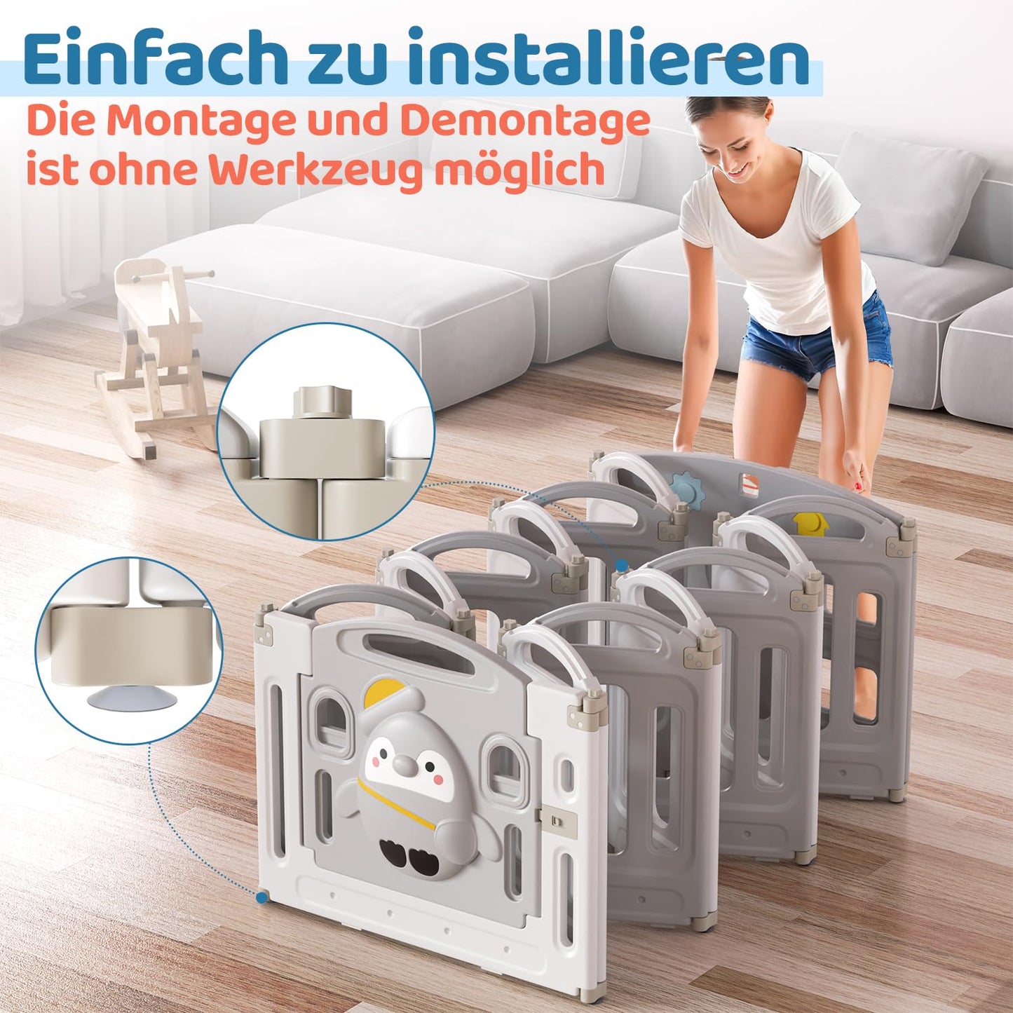 Sunworld Playpen baby playpen Foldable playpen with crawling mat and story box, Baby playpen, Foldable playpen 14-panel safety gate for children made of plastic (Gray white)