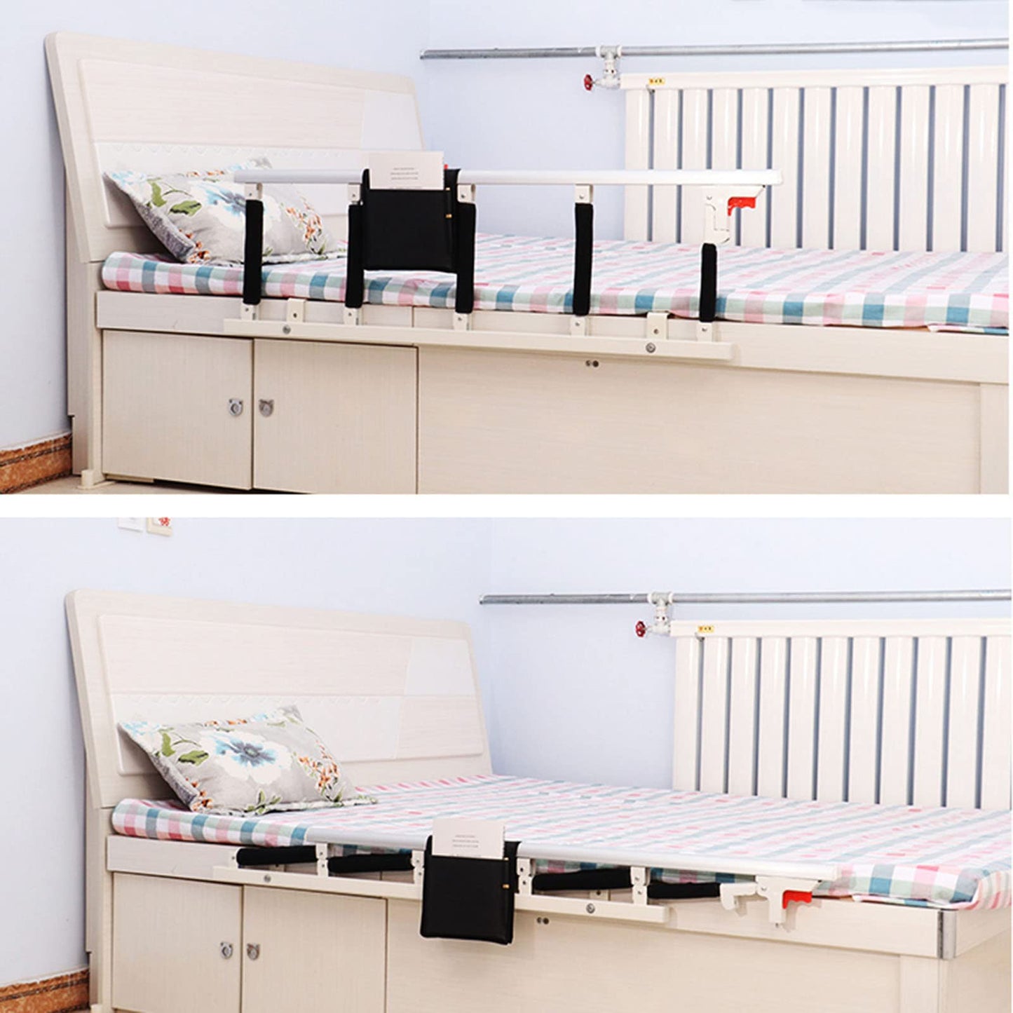 Swociro Foldable Bed Rail Safety Side Guard for Elderly, Adults Assist Handle Protection Railing Handicap Hospital Bed Rail with Storage Bag (White, 108*40cm)