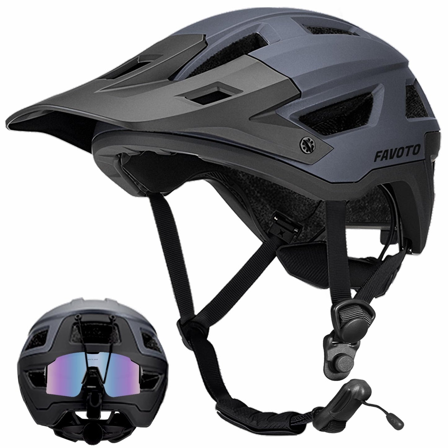 Favoto Mountain Bike Helmet with Visor Lightweight - Double In-Mold Technology MTB Helmet for Men Women Road Cycling Helmet L(59-61cm) Adjustable Grey