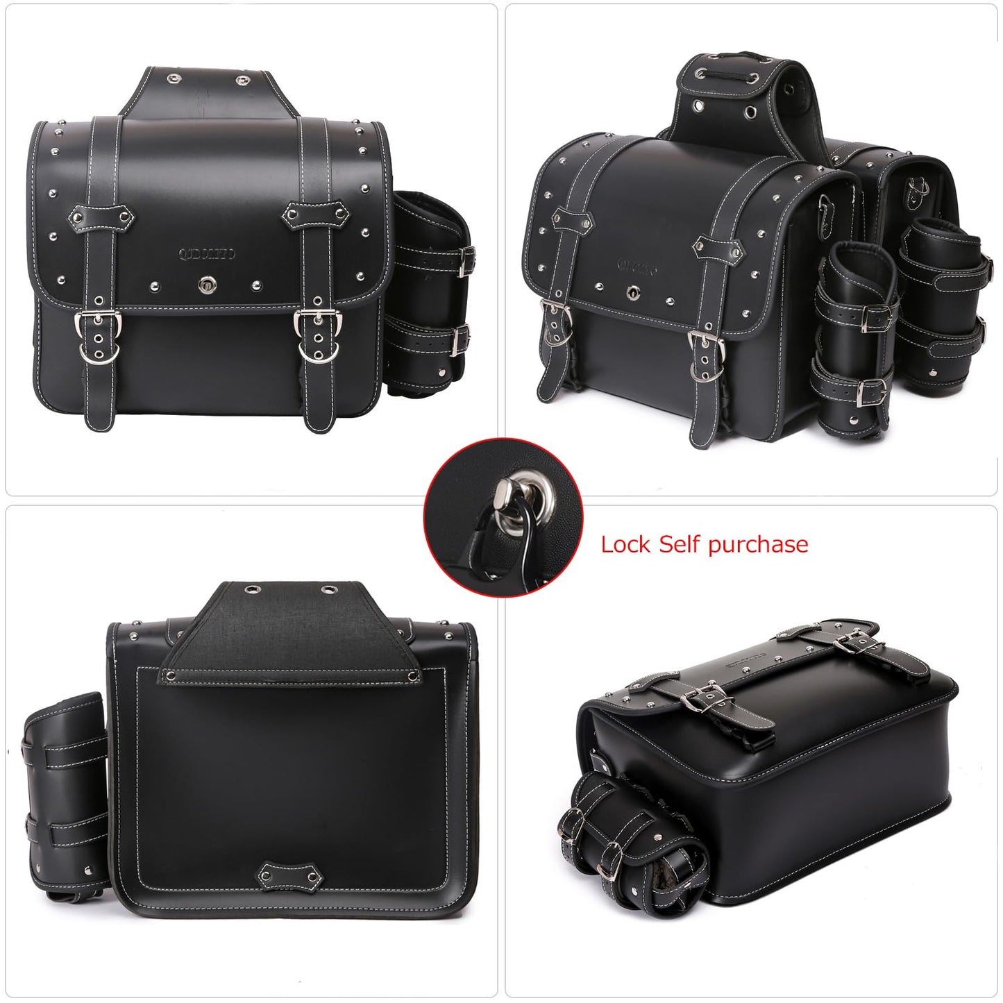 High-density leather motorcycle saddlebags, throw-over bags, luggage racks, side bags with drink holder, waterproof, side tool pouch, storage bag for motorcycle, universal, 1 pair, L, black.
