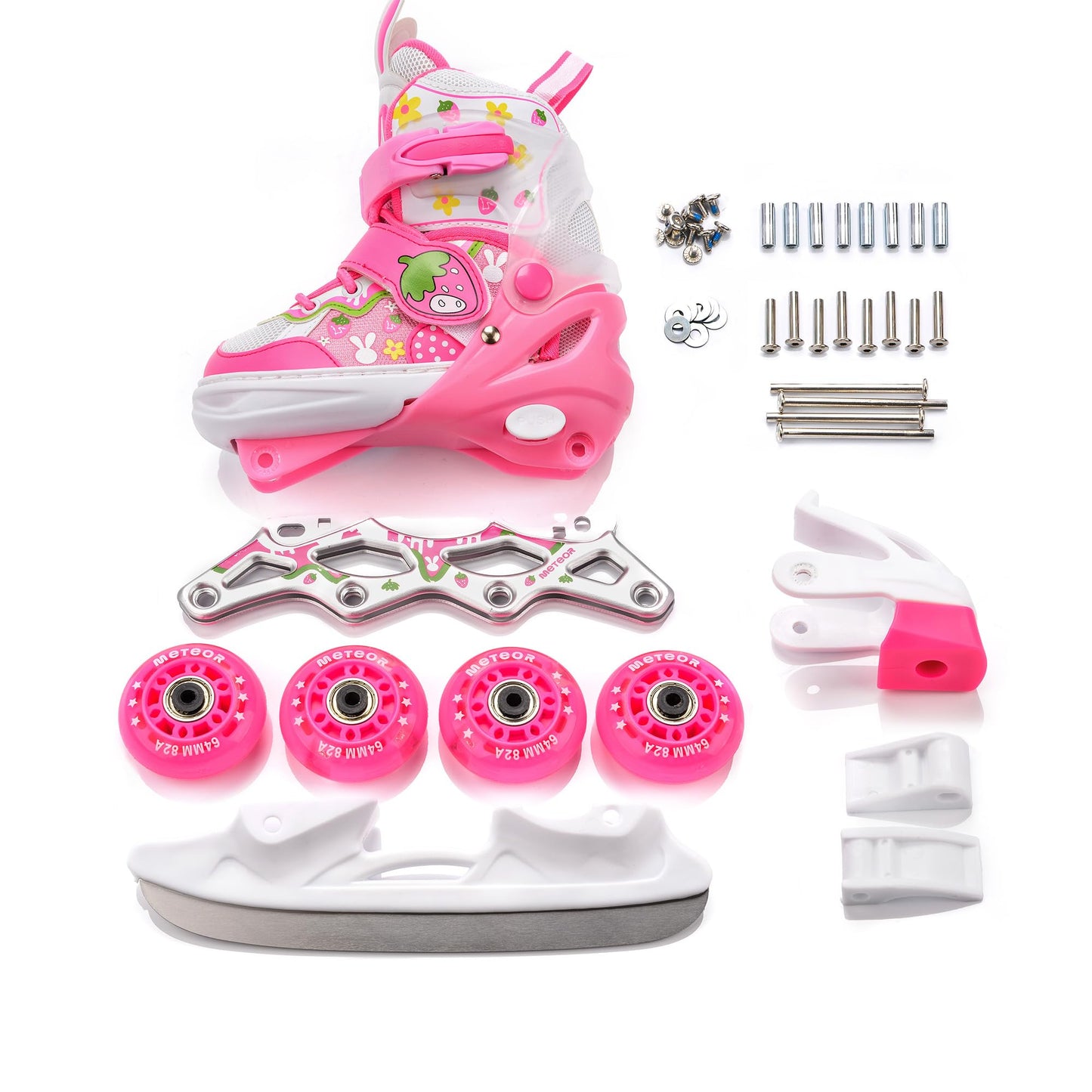 meteor® Inline Skates 4in1 Kids Inliner Roller Skates Roller Blades Quad Skates Carbon Kids Inline Skates Adjustable Shoe Big Wheels