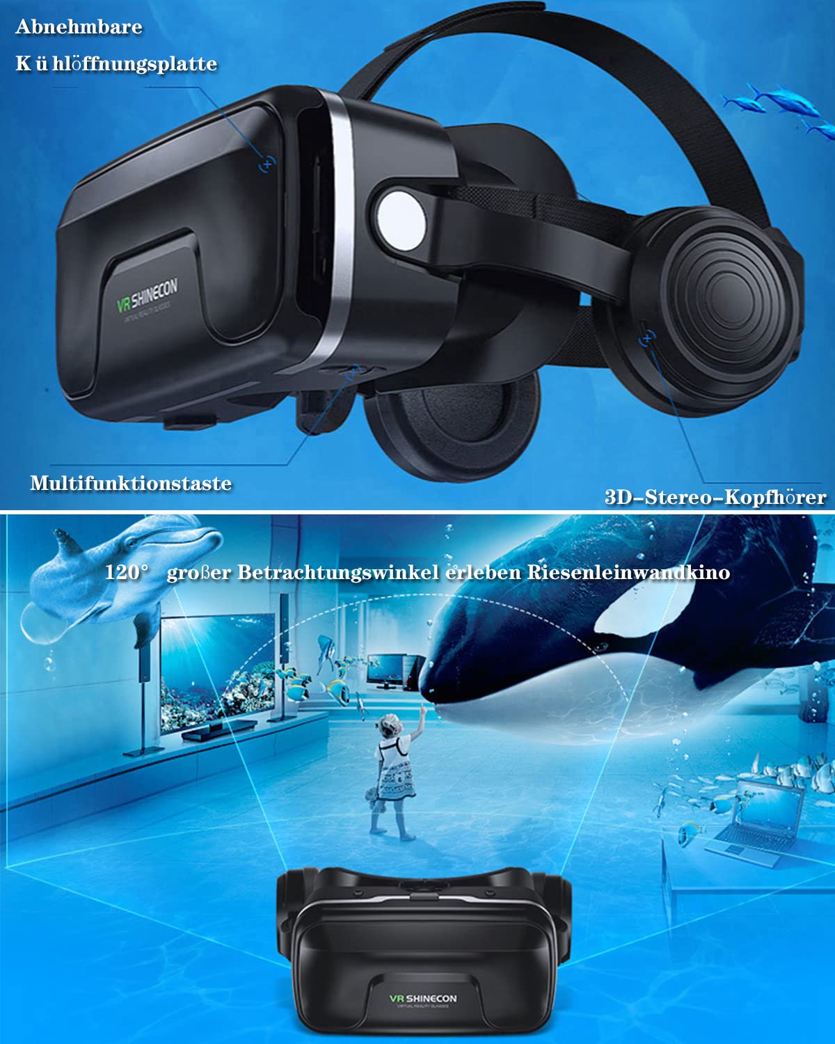 VR headset for smartphones,VR glasses Virtual Reality 3D with Bluetooth remote control Experience games for Android/iOS 4.7-7.2 inch phones Kids Adults Gift 2023 New