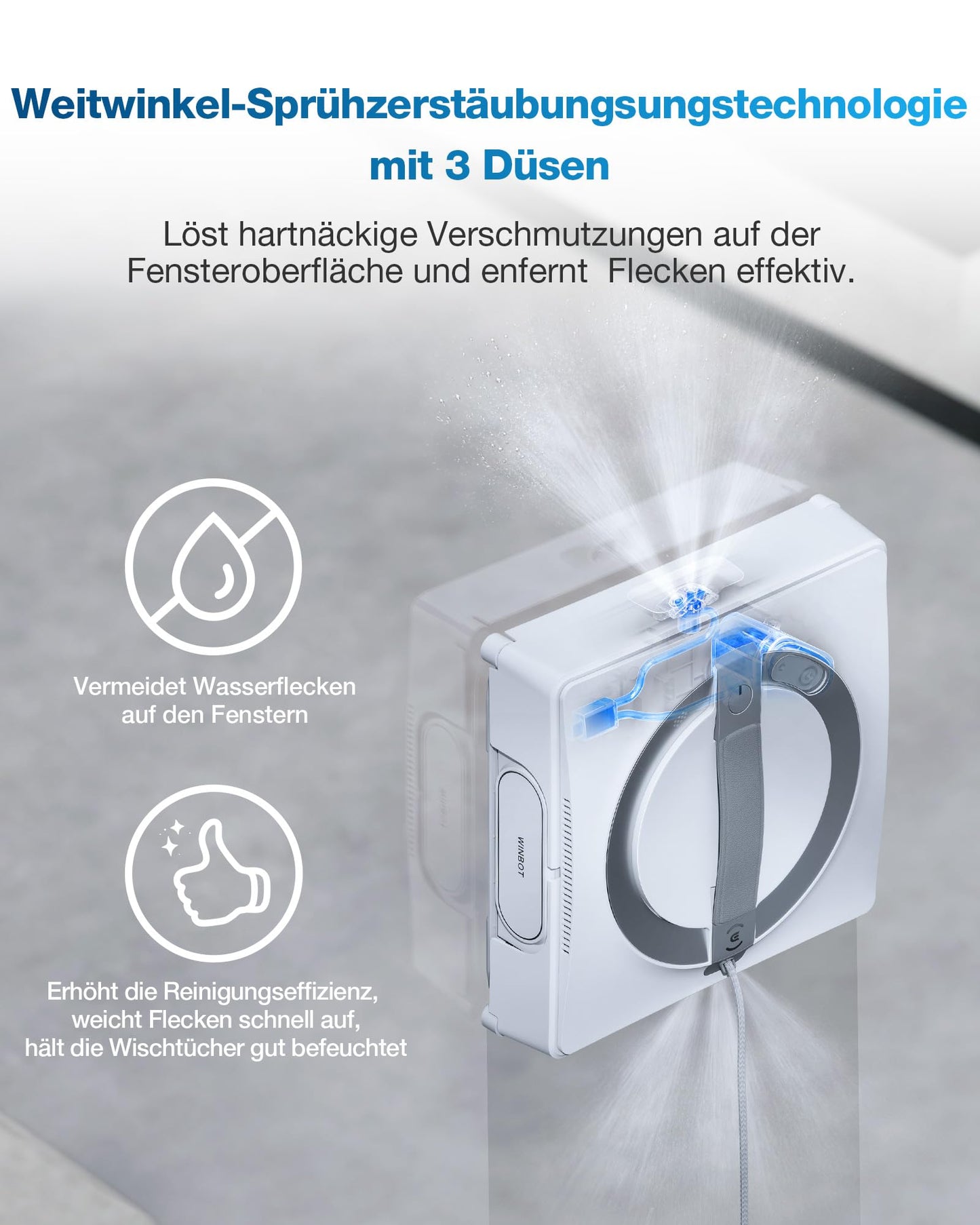 ECOVACS WINBOT W2 window cleaning robot, edge cleaning mode, triple nozzle water sprayer, 10-level safety system, app control, Winbot Electric