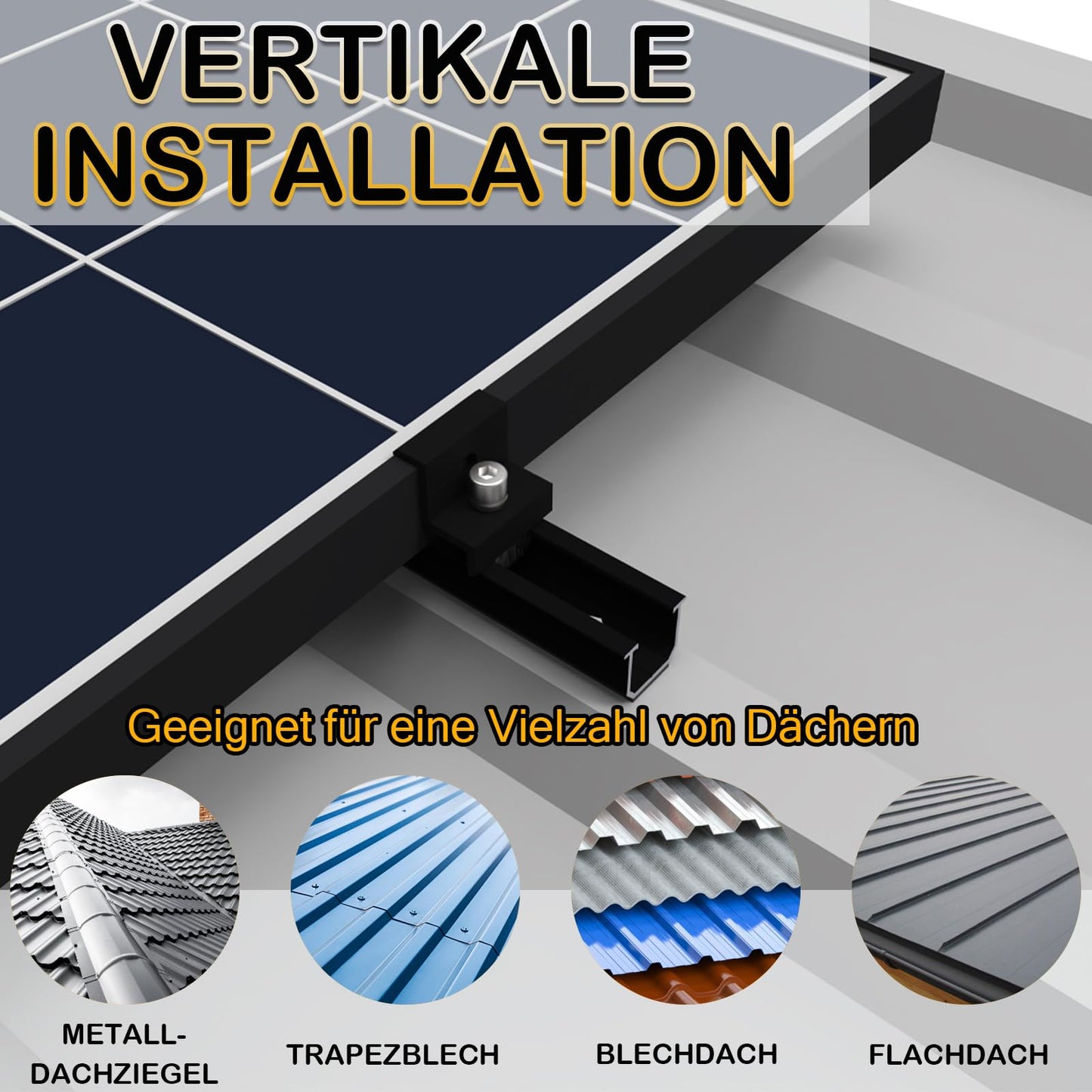 Sorlpv Solar Module Mounting for 1X Modules, PV Mounting Installation Kit - 12CM Black Rail + Adjustable Clamp for 30-35MM Thick Modules, Alu Solar Panel Mounting Flat Roof Trapezoidal Sheet Metal Roof