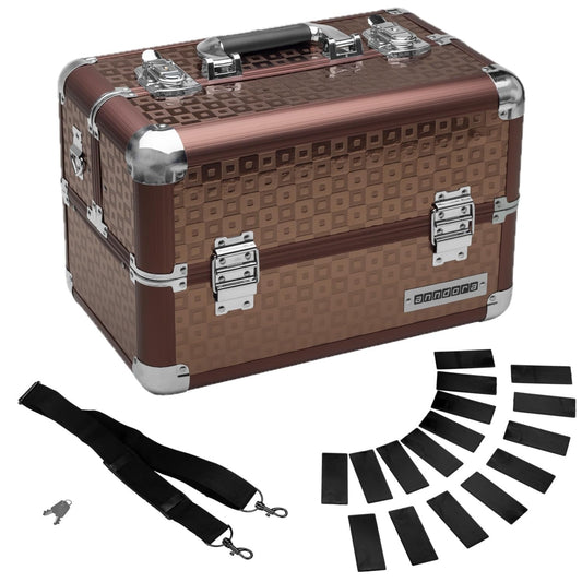 Anndora beauty case cosmetic bag - sturdy makeup case, tool case, aluminum makeup case with compartments - ideal for travel and professional use, lockable, brown