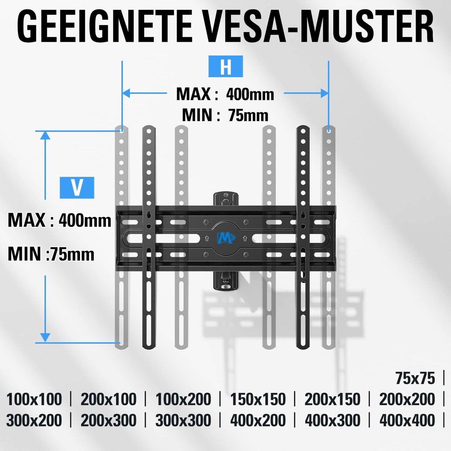 Mounting Dream TV wall mount swivel tilt extendable, TV wall mount for 26-60 inch flat & curved TVs or monitors up to 27kg, max. VESA 400x400mm, MD2432-03