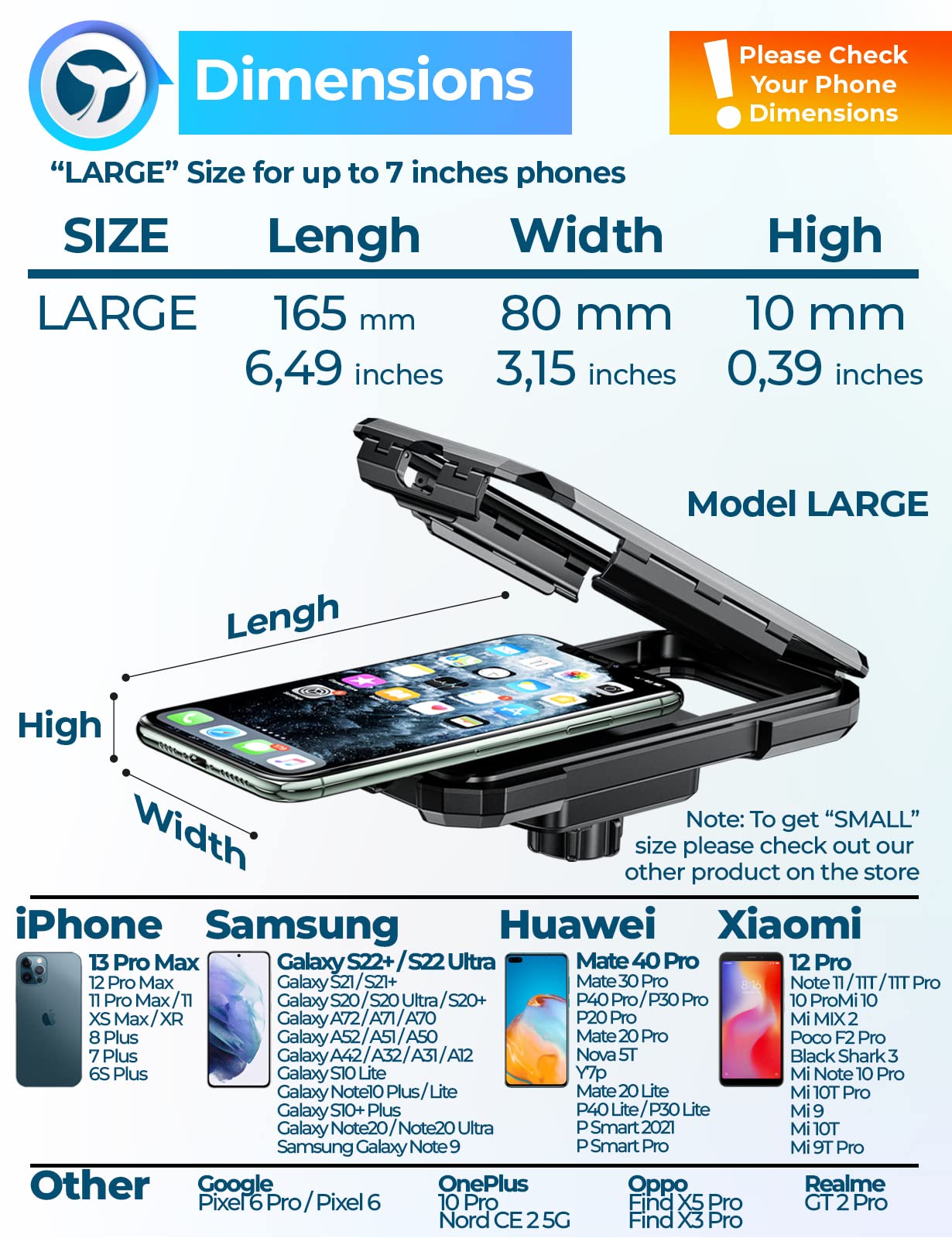 Orcas motorcycle phone holder Waterproof - for mountain bike, scooter, e-bike, MTB 360° adjustable, 6 inches to 7 inches Mobile holder for cycling, Fits iPhone Xr Max, Samsung Note